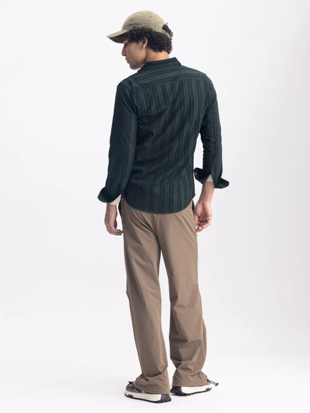 Green Striped Corduroy Shirt