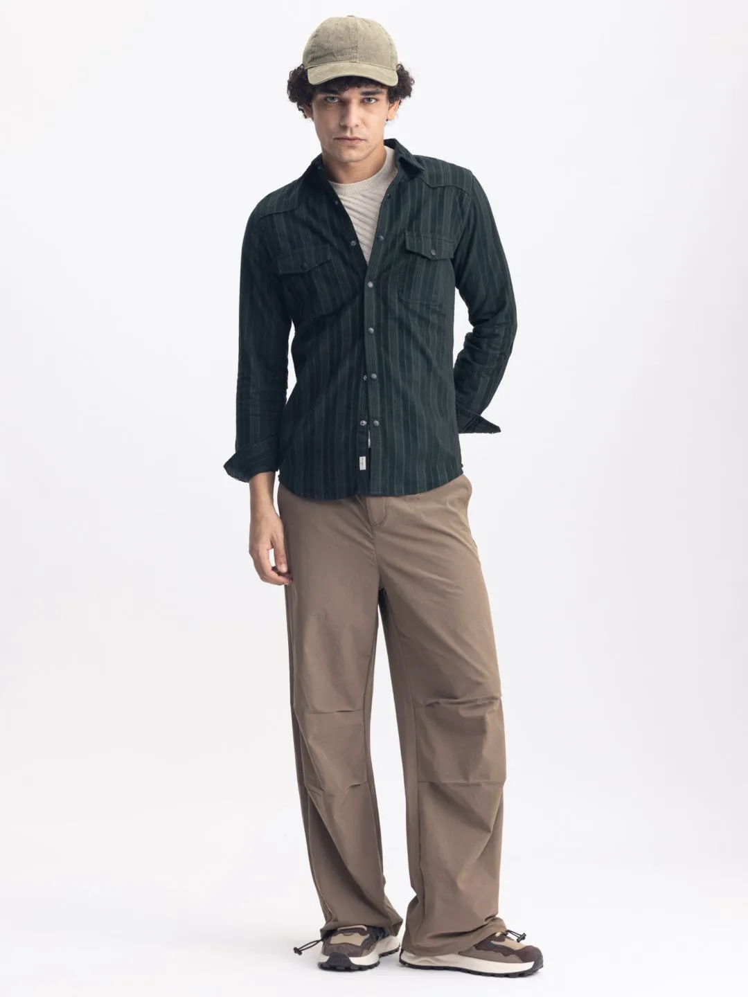 Green Striped Corduroy Shirt