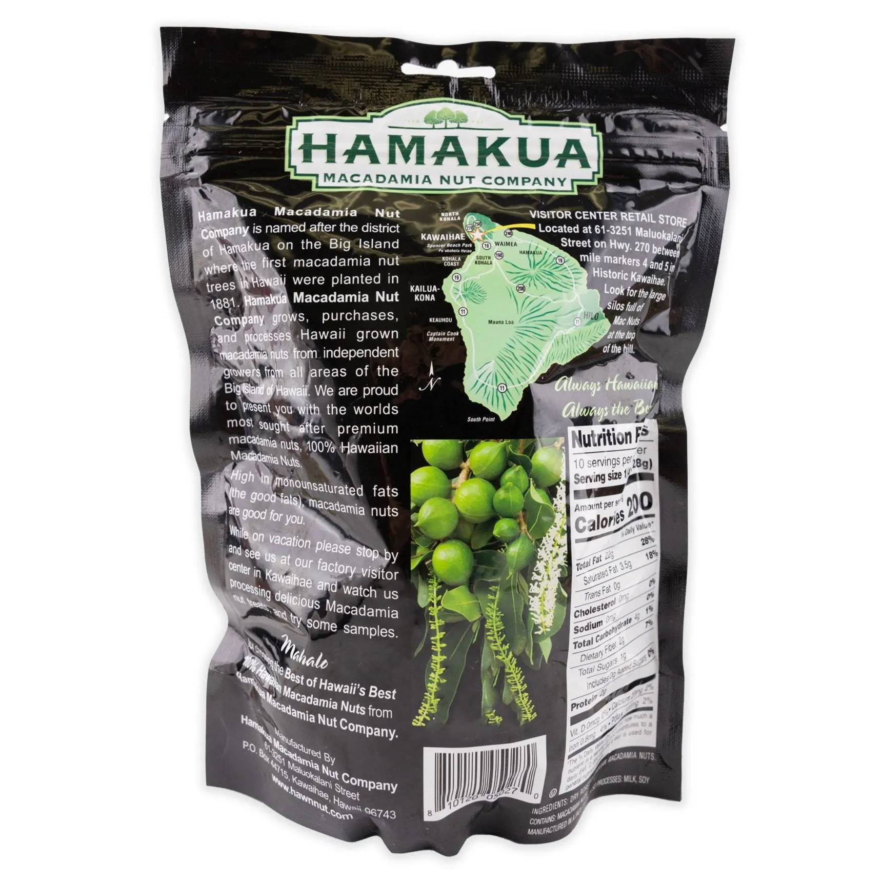 Hamakua Unsalted Macadamia Nuts- 10 oz. Pouch