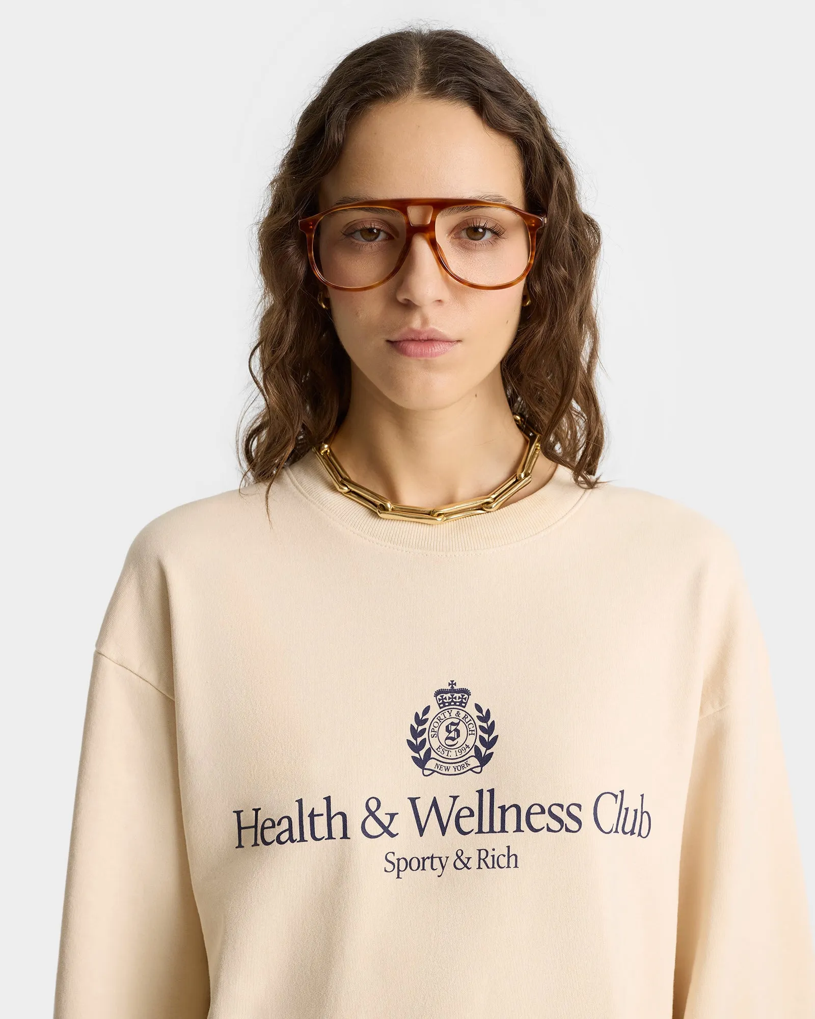 H&W Crest Crewneck - Cream/Navy