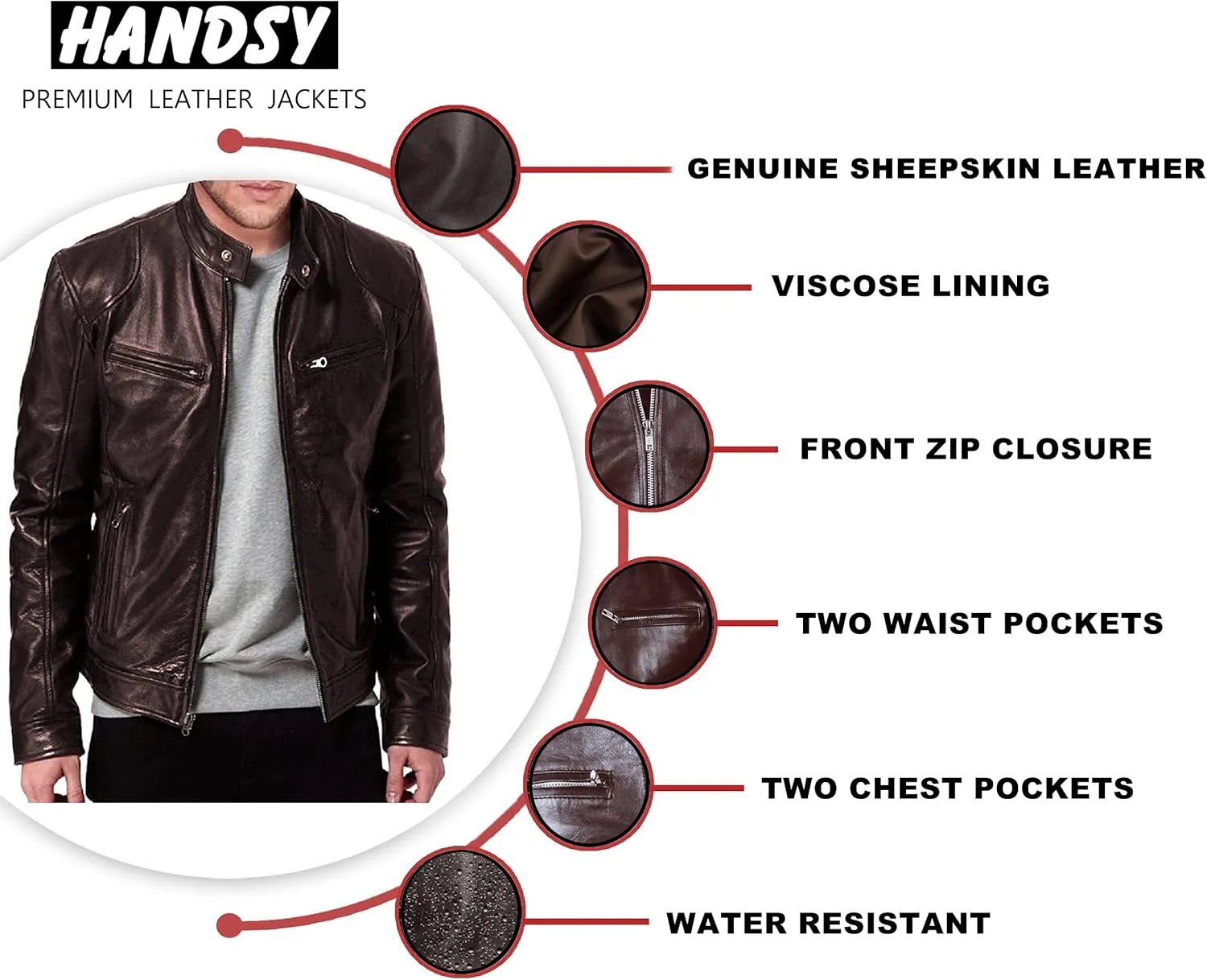HANDSY Leather Jackets For Men - Leather Motorcycle Jacket Men -leather Biker Jacket Men - Real Leather Jackets For Men