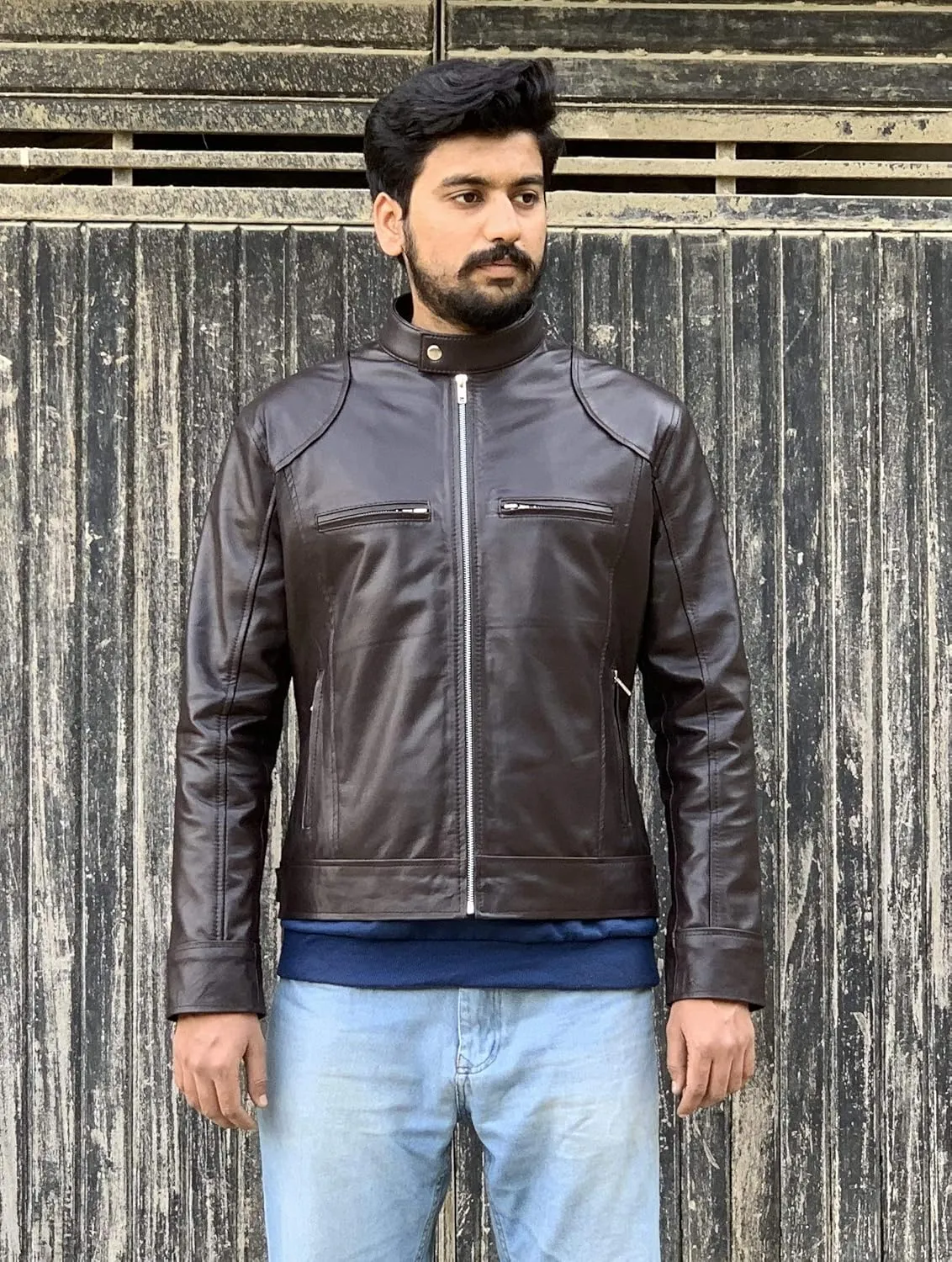 HANDSY Leather Jackets For Men - Leather Motorcycle Jacket Men -leather Biker Jacket Men - Real Leather Jackets For Men
