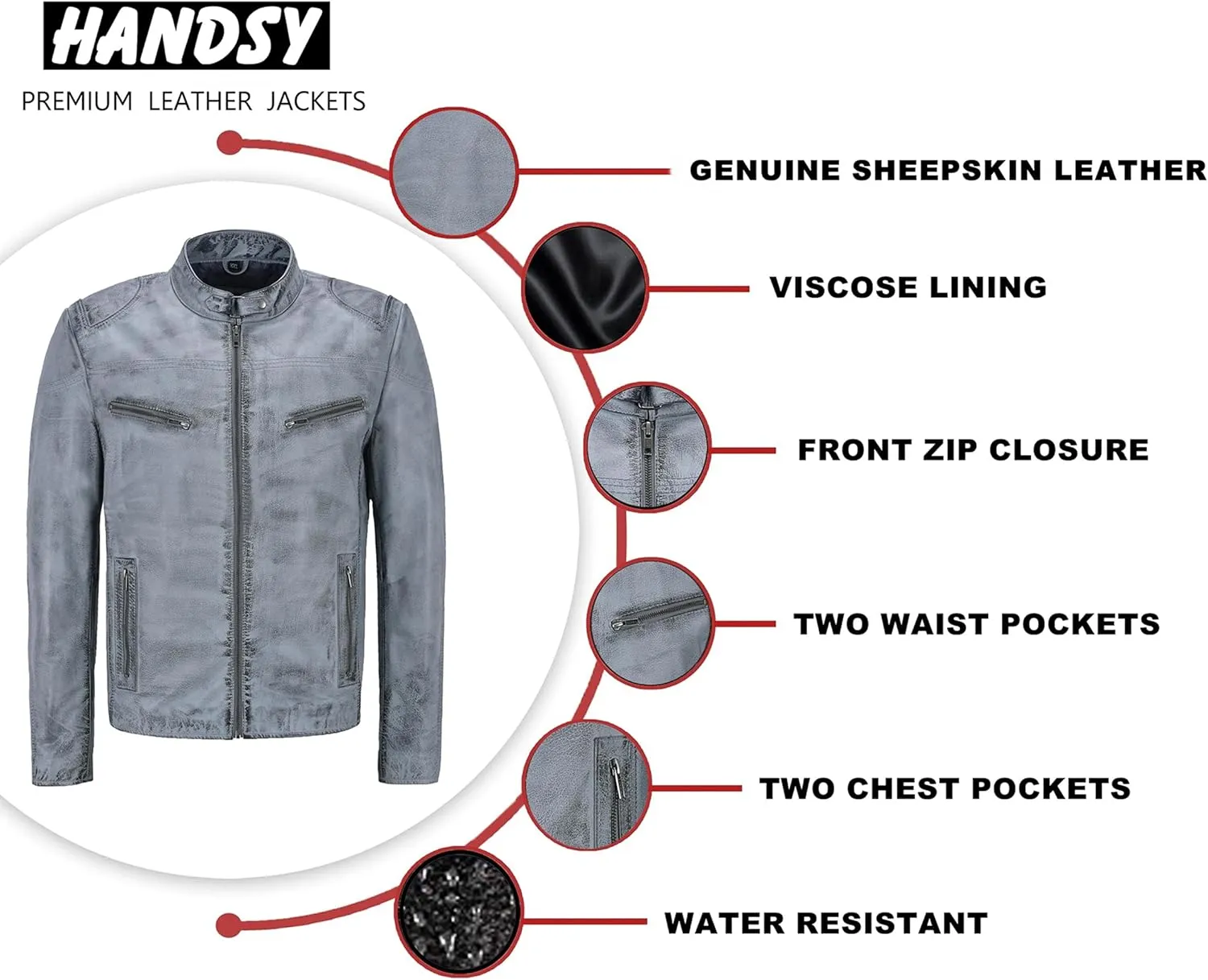 HANDSY Leather Jackets For Men - Leather Motorcycle Jacket Men -leather Biker Jacket Men - Real Leather Jackets For Men