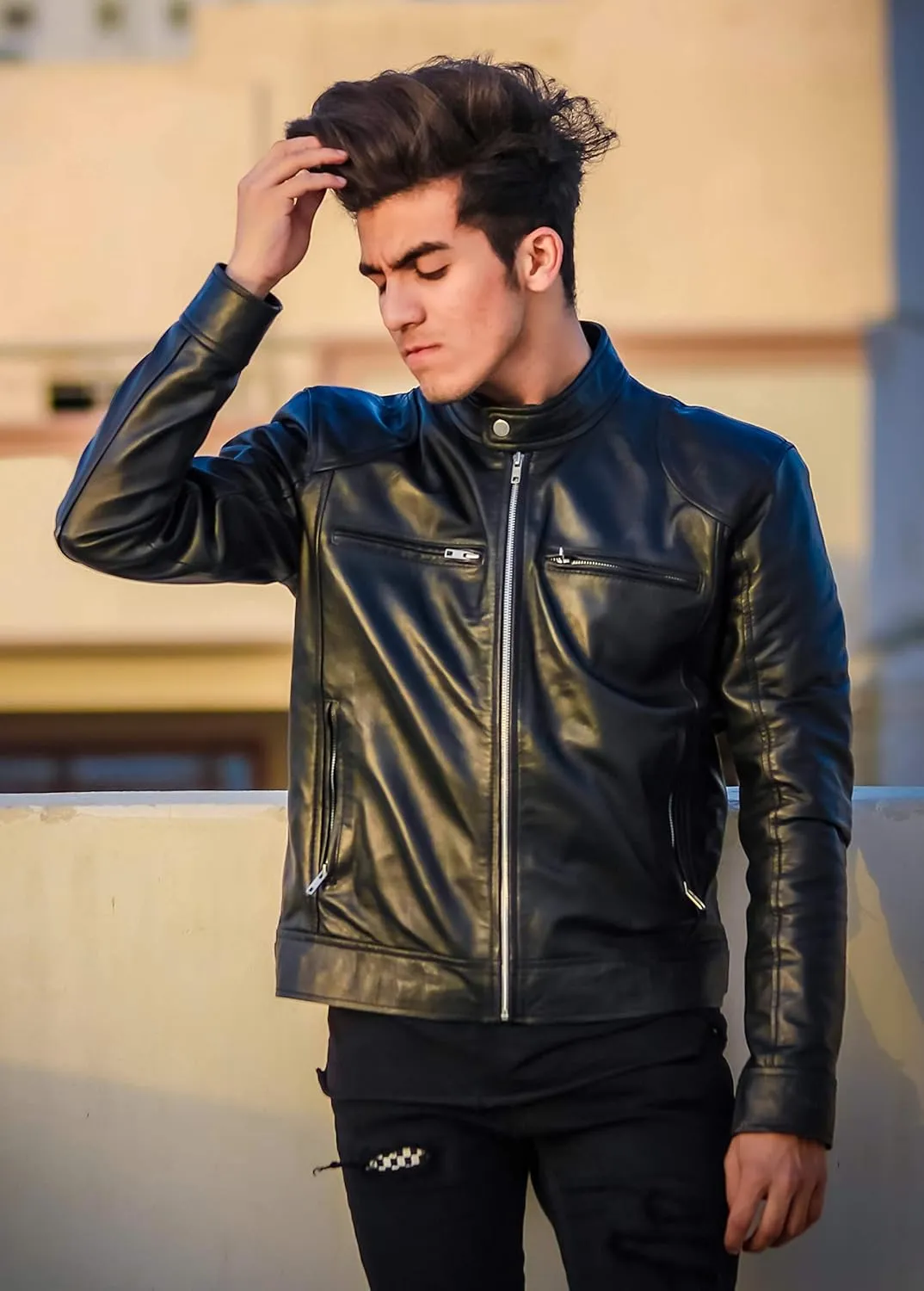HANDSY Leather Jackets For Men - Leather Motorcycle Jacket Men -leather Biker Jacket Men - Real Leather Jackets For Men