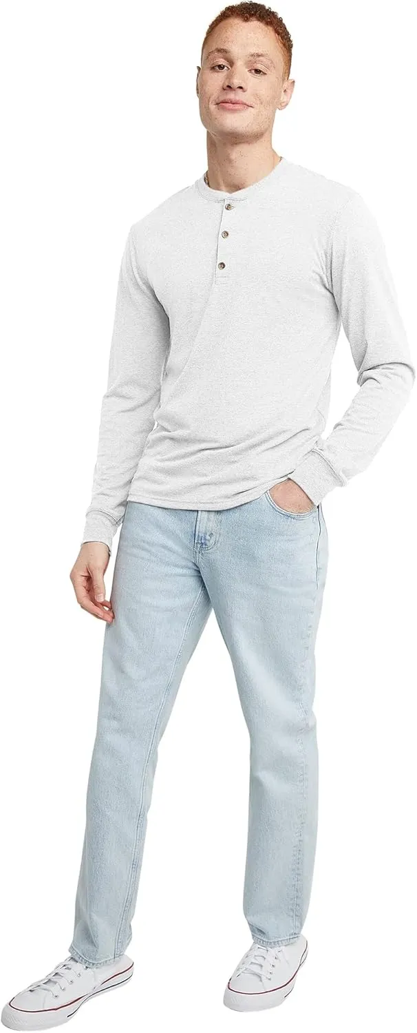 Hanes Originals Men's Tri-Blend Long Sleeve Henley T-Shirt, Lightweight Long Sleeve Tee