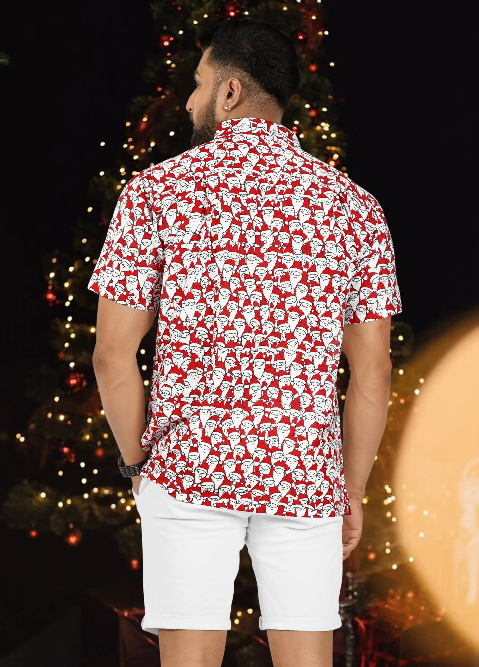 HAPPY BAY Men's Hawaiian Short Sleeve Button Down Shirts Santa Face, Red