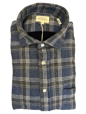 Hartford Paul Cotton Flannel Shirt Denim Plaid