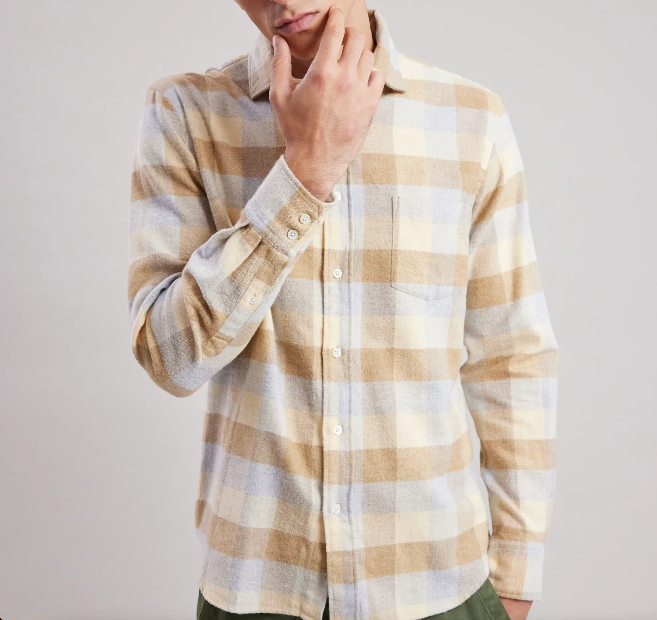 Hartford Paul Cotton Flannel Shirt Yellow/Grey