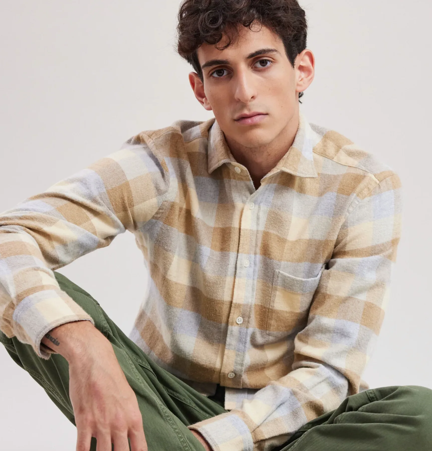 Hartford Paul Cotton Flannel Shirt Yellow/Grey