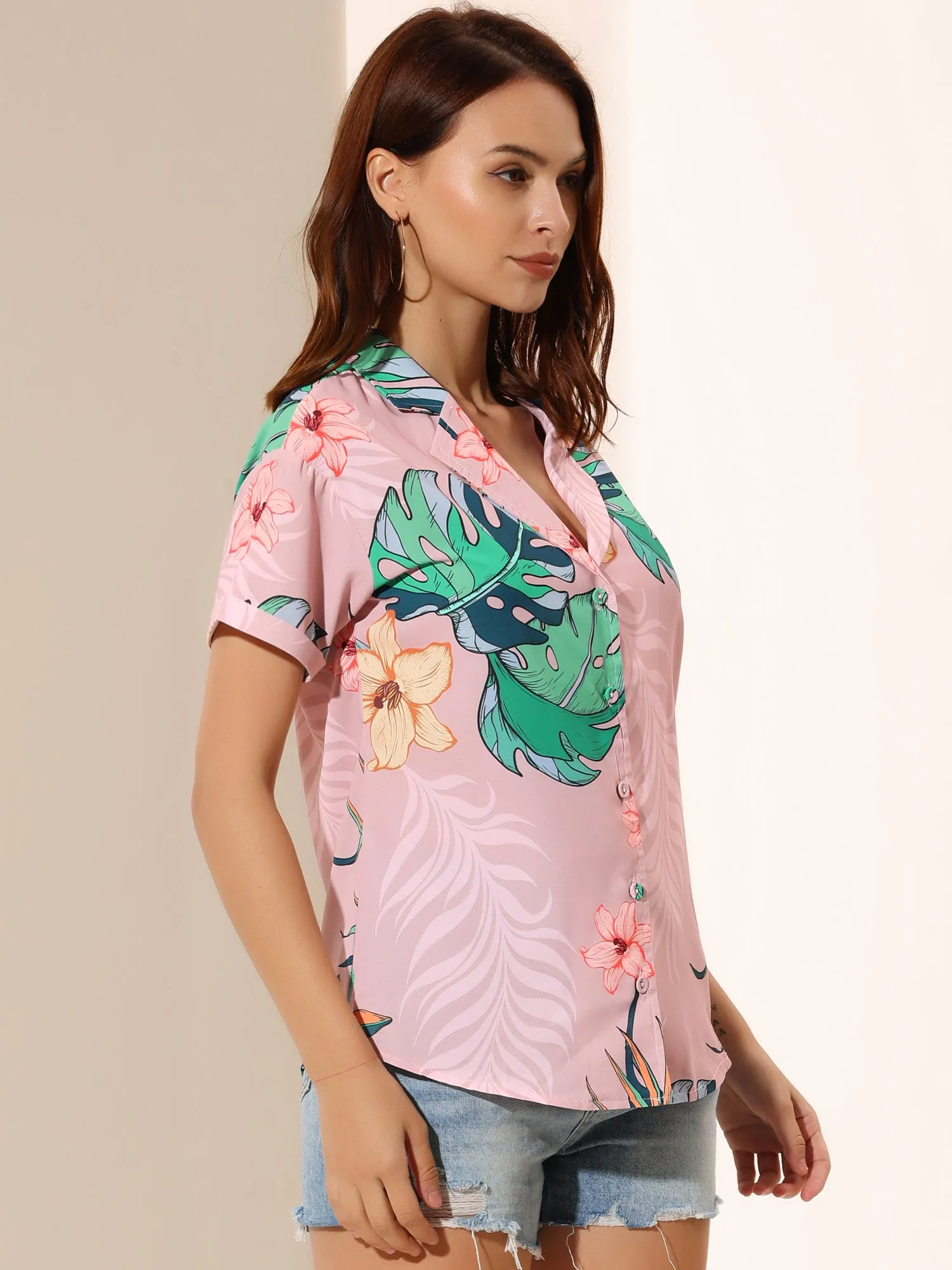 Hawaiian Floral Leaves Tropical Button Down Shirt