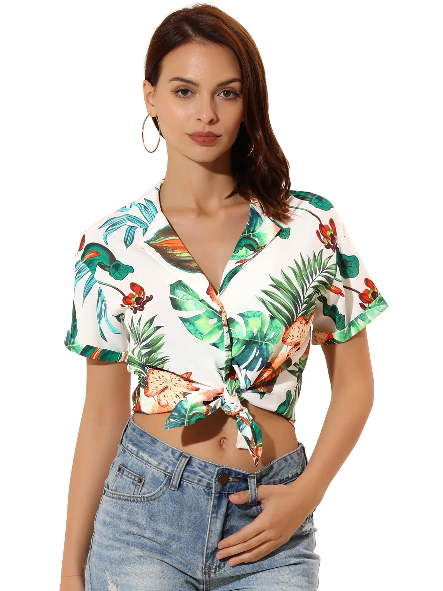 Hawaiian Floral Leaves Tropical Button Down Shirt