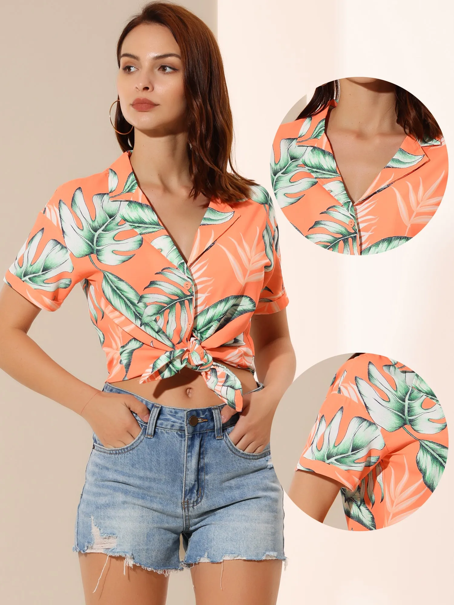 Hawaiian Floral Leaves Tropical Button Down Shirt