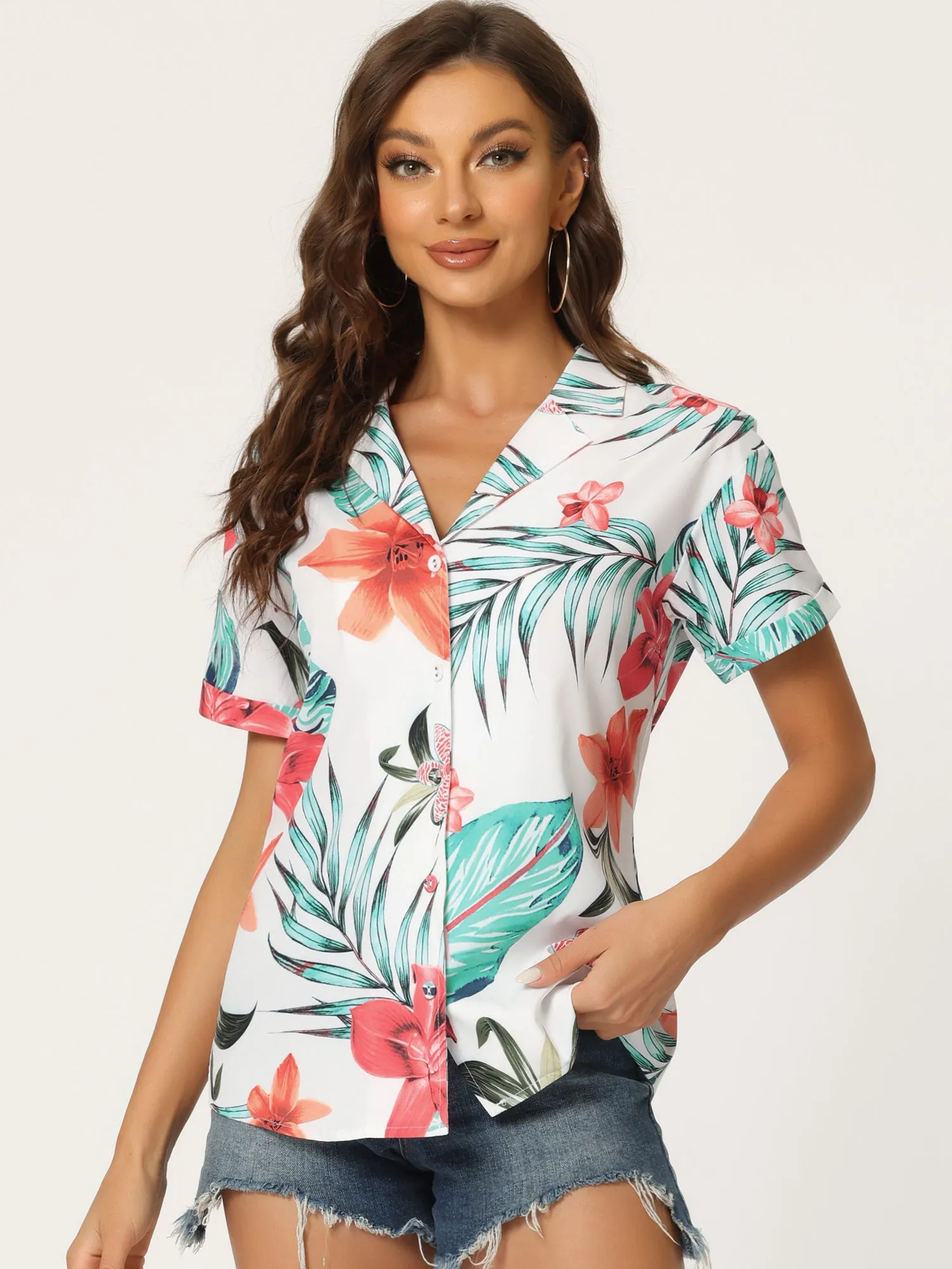 Hawaiian Floral Leaves Tropical Button Down Shirt