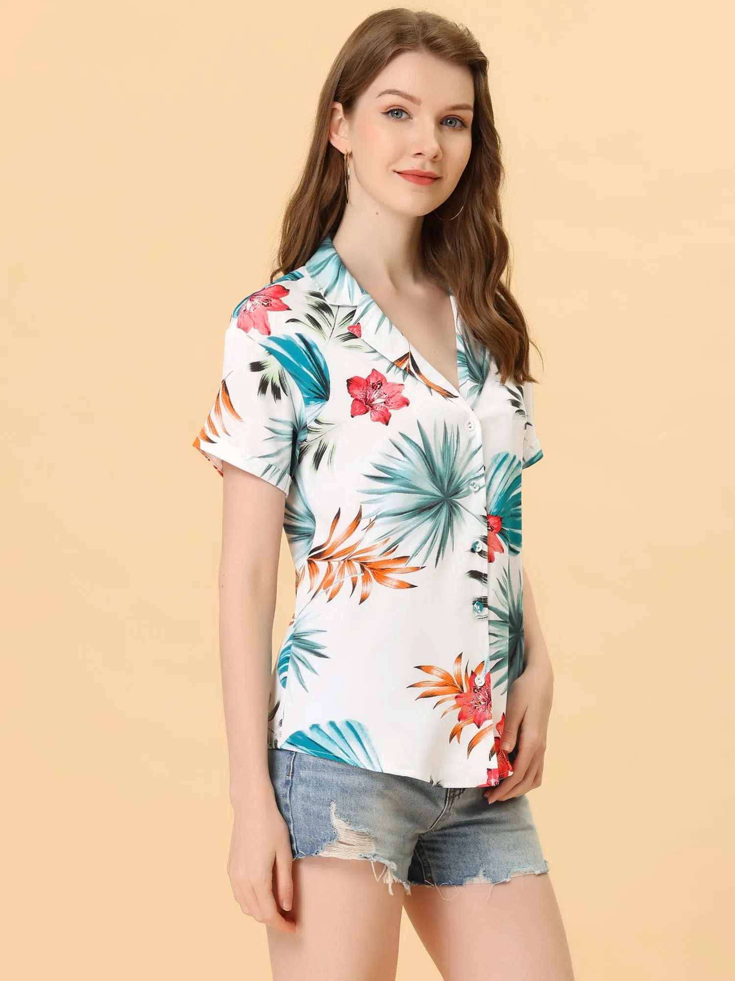 Hawaiian Floral Leaves Tropical Button Down Shirt
