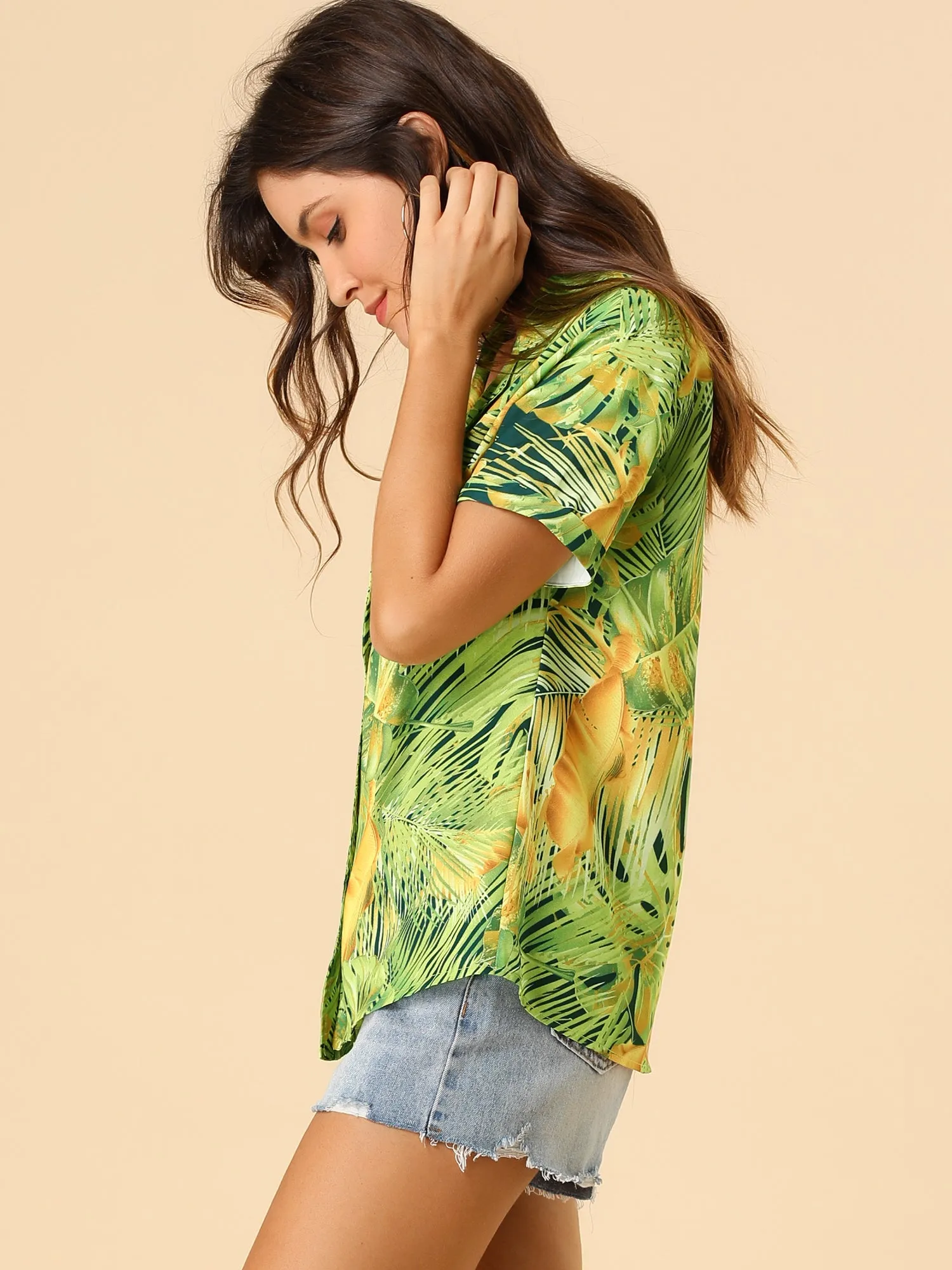 Hawaiian Floral Leaves Tropical Button Down Shirt
