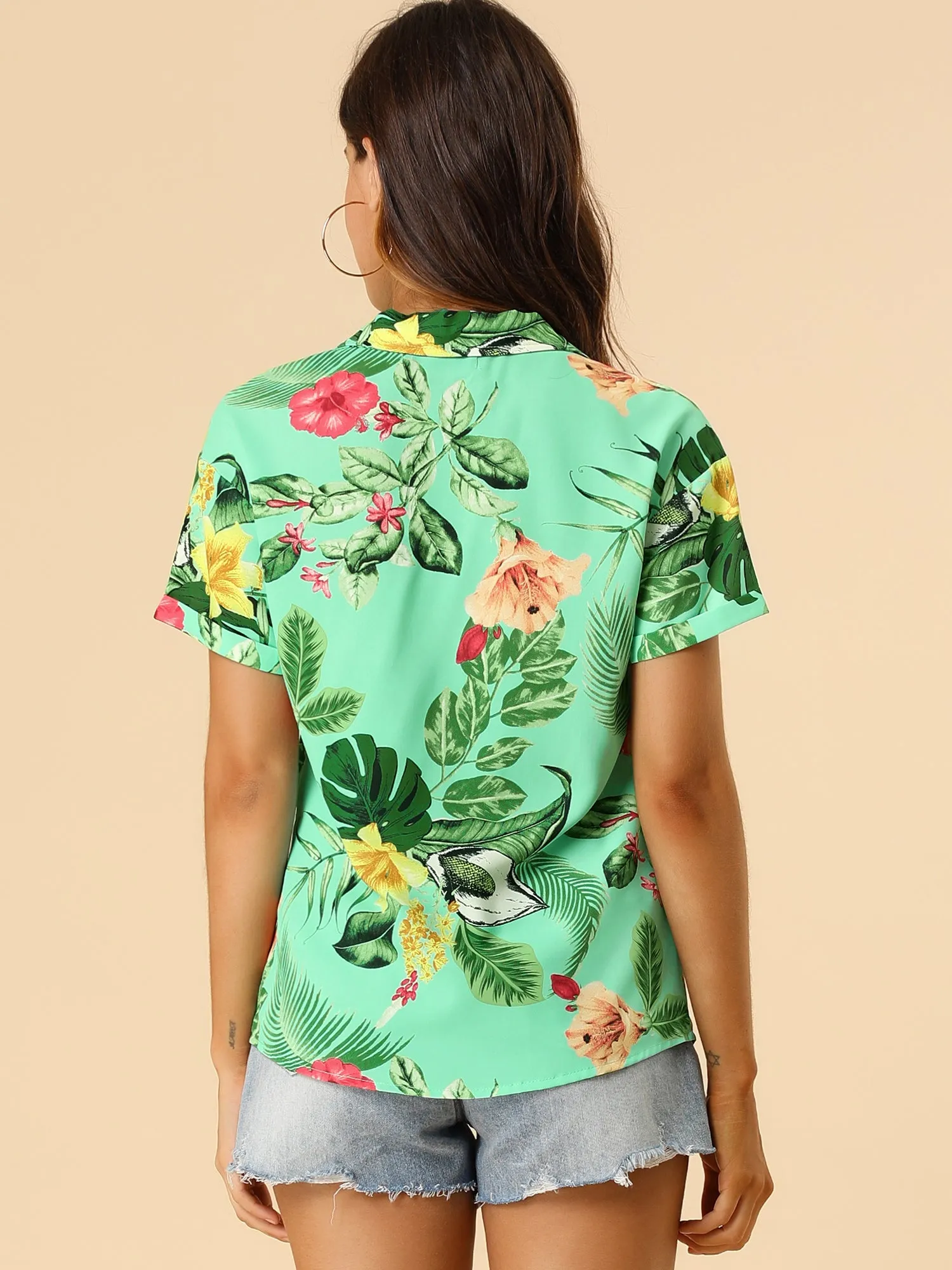 Hawaiian Floral Leaves Tropical Button Down Shirt