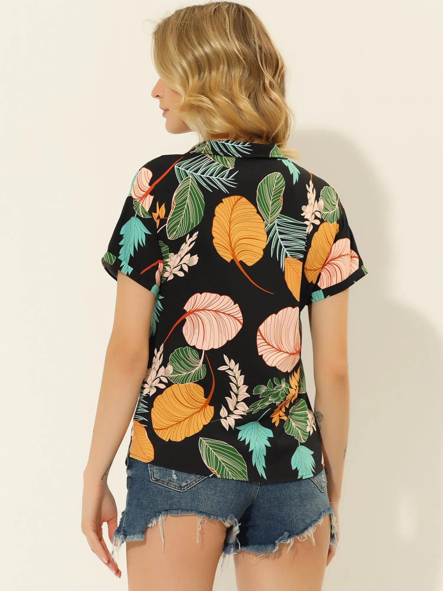 Hawaiian Floral Leaves Tropical Button Down Shirt