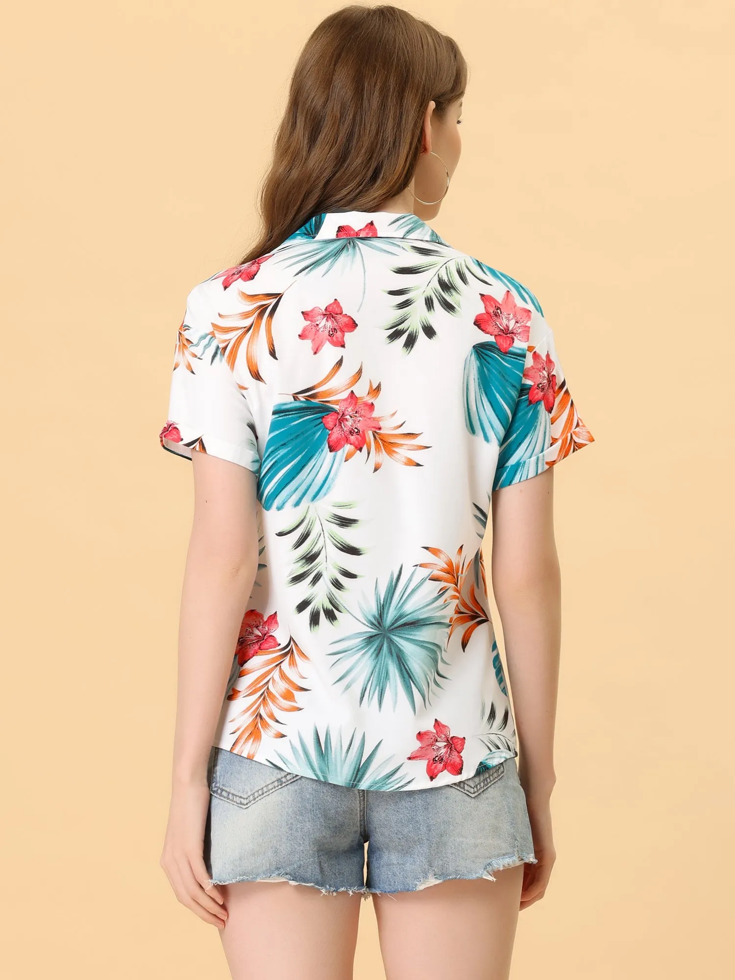 Hawaiian Floral Leaves Tropical Button Down Shirt