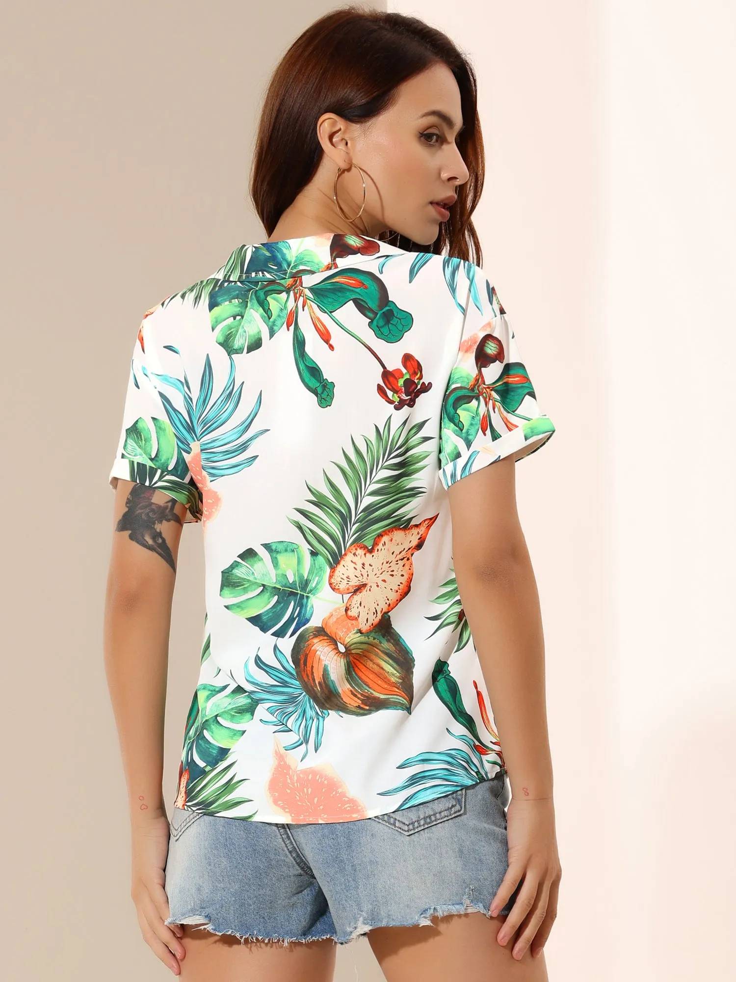 Hawaiian Floral Leaves Tropical Button Down Shirt
