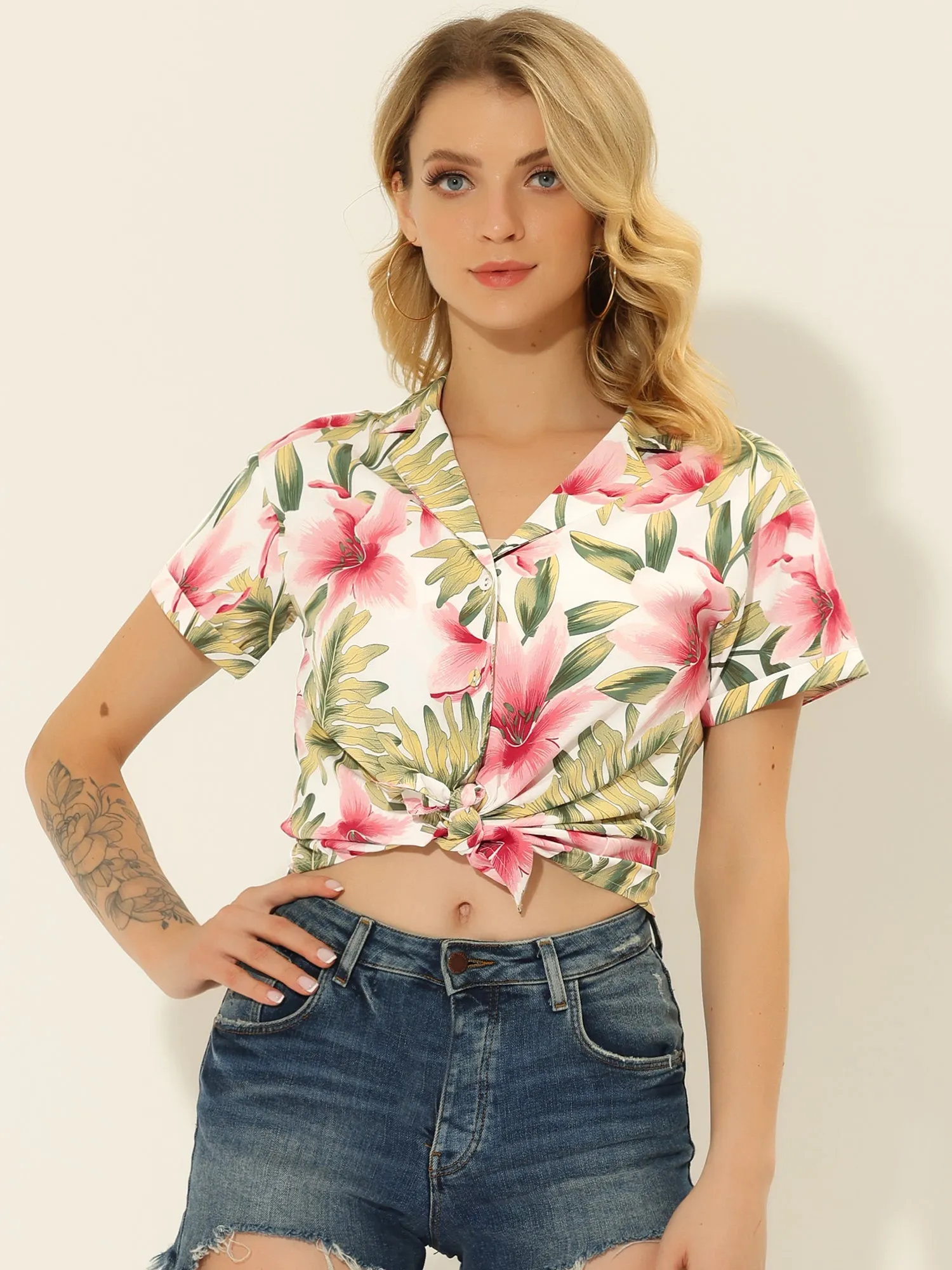 Hawaiian Floral Leaves Tropical Button Down Shirt