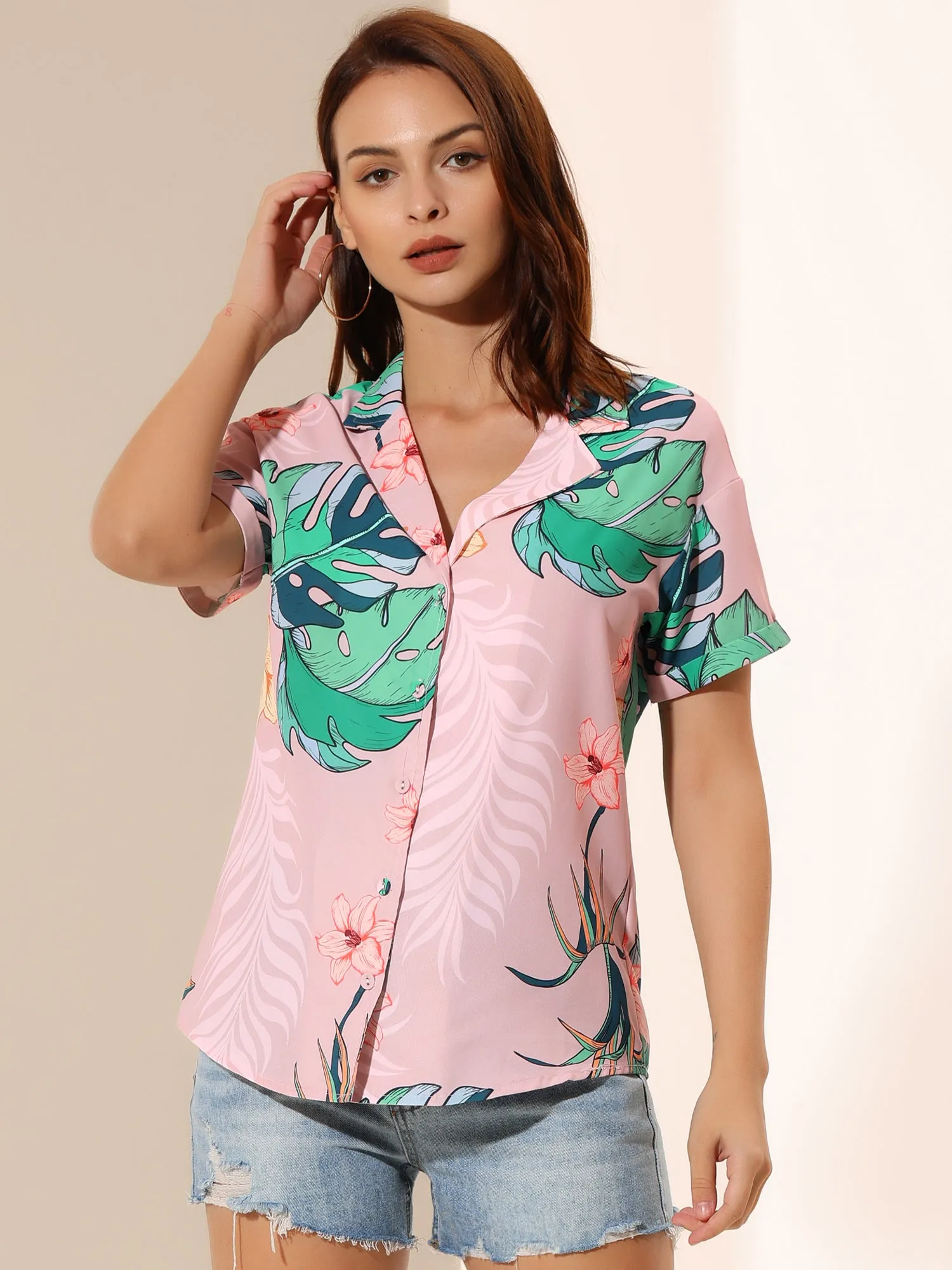 Hawaiian Floral Leaves Tropical Button Down Shirt