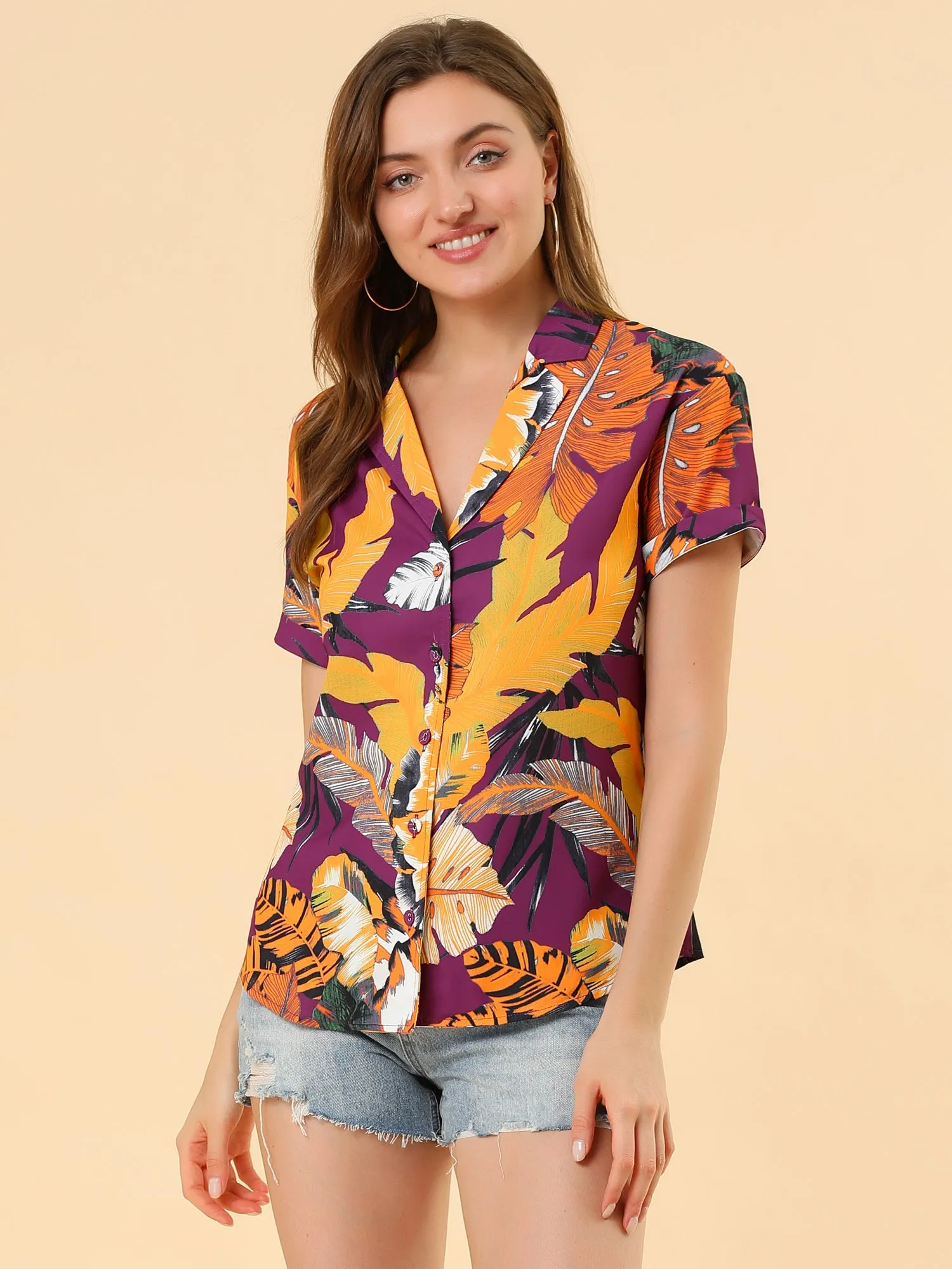 Hawaiian Floral Leaves Tropical Button Down Shirt