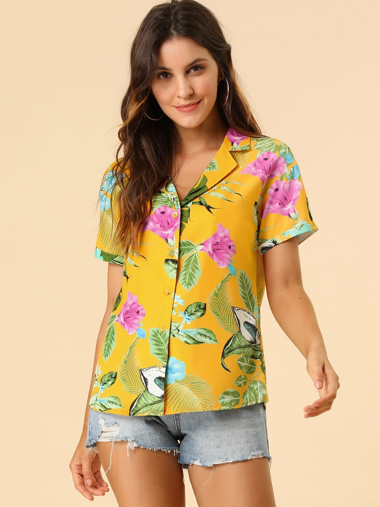 Hawaiian Floral Leaves Tropical Button Down Shirt
