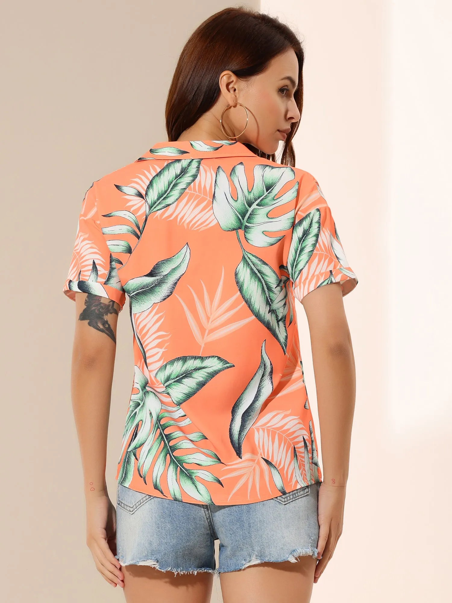 Hawaiian Floral Leaves Tropical Button Down Shirt