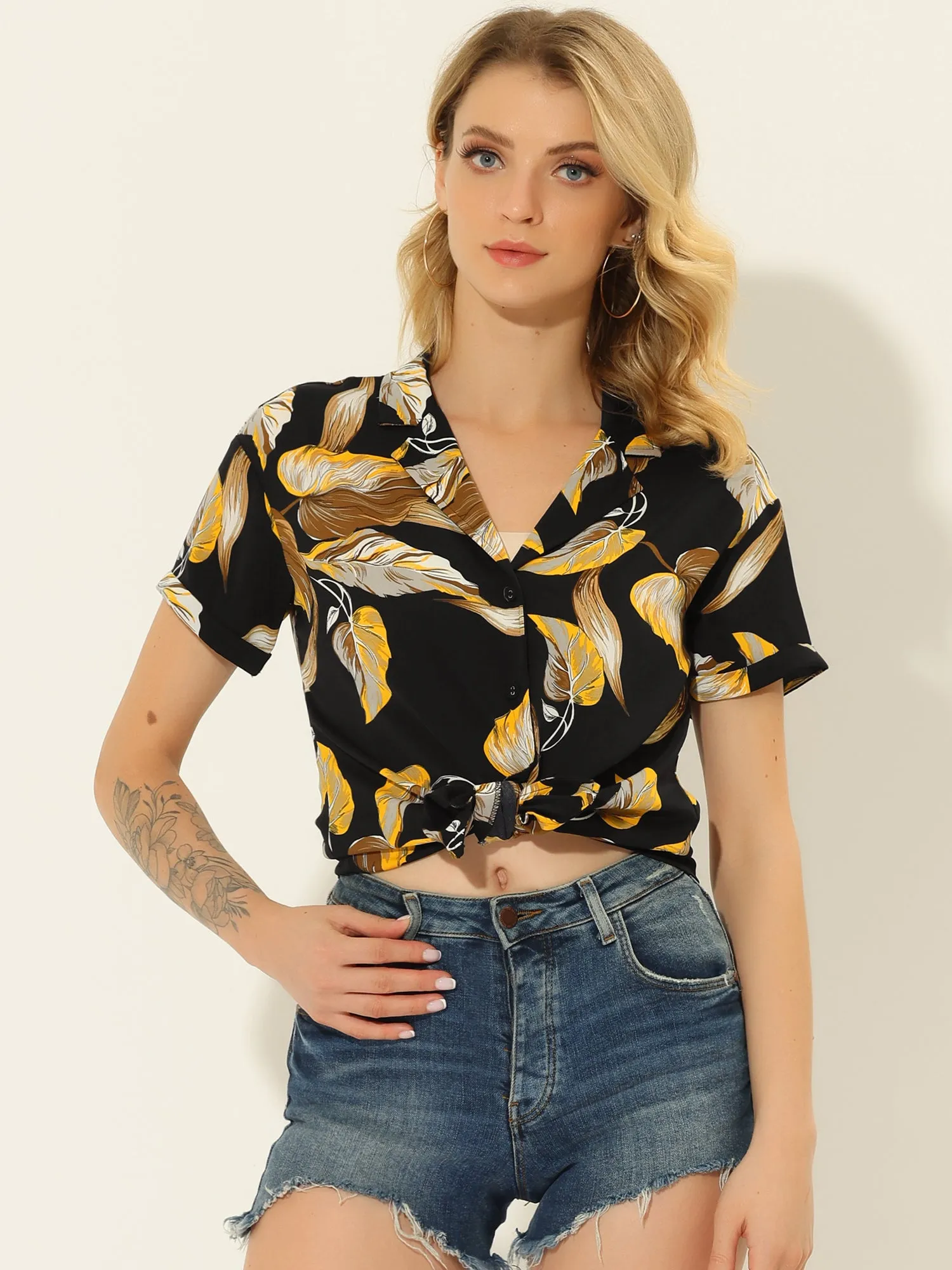 Hawaiian Floral Leaves Tropical Button Down Shirt