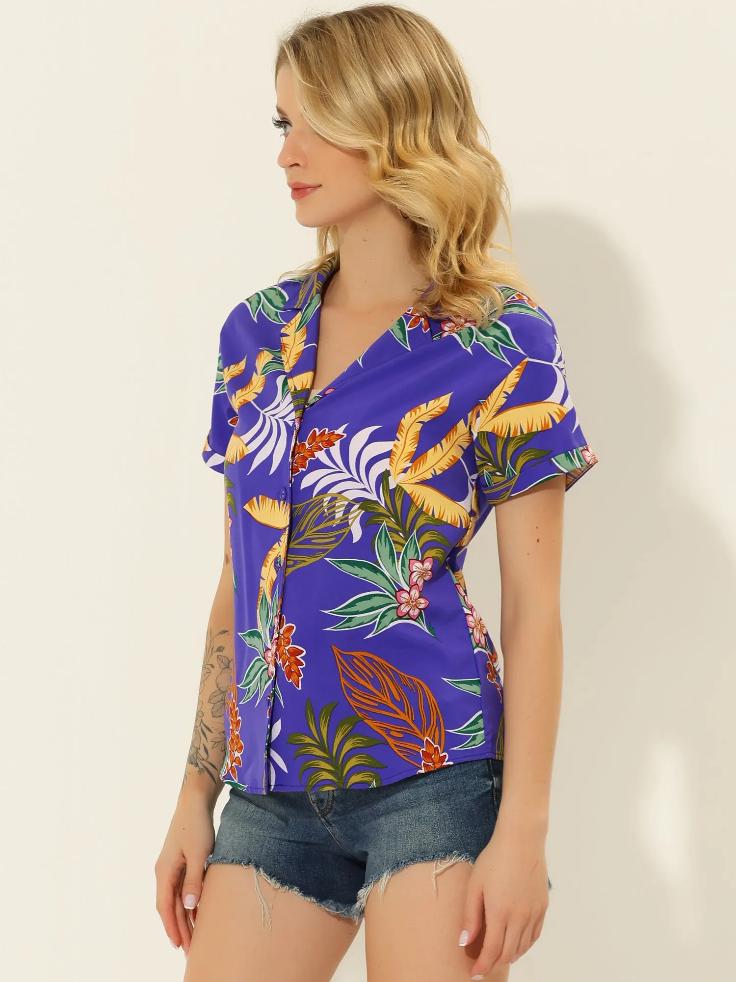 Hawaiian Floral Leaves Tropical Button Down Shirt