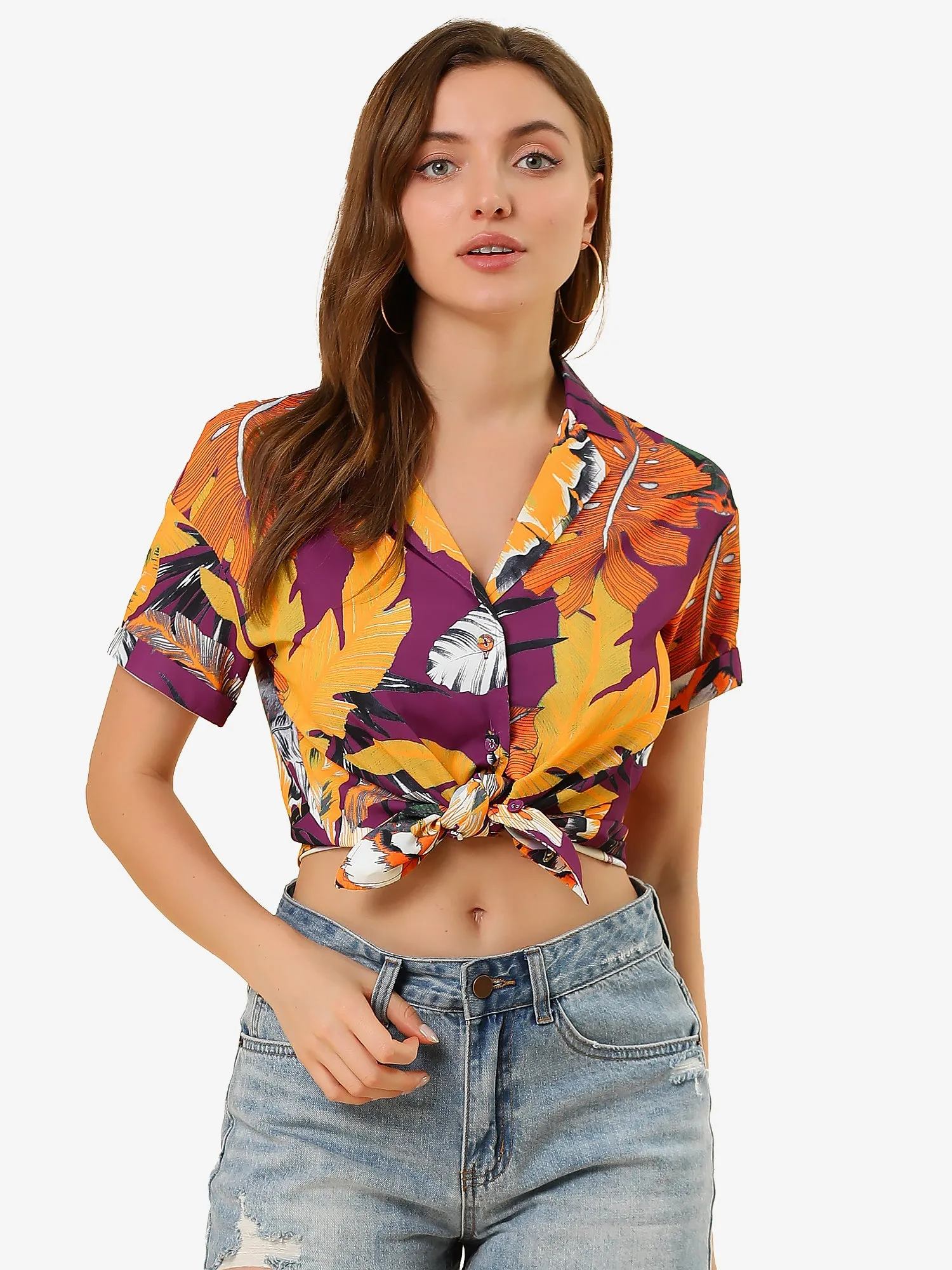 Hawaiian Floral Leaves Tropical Button Down Shirt