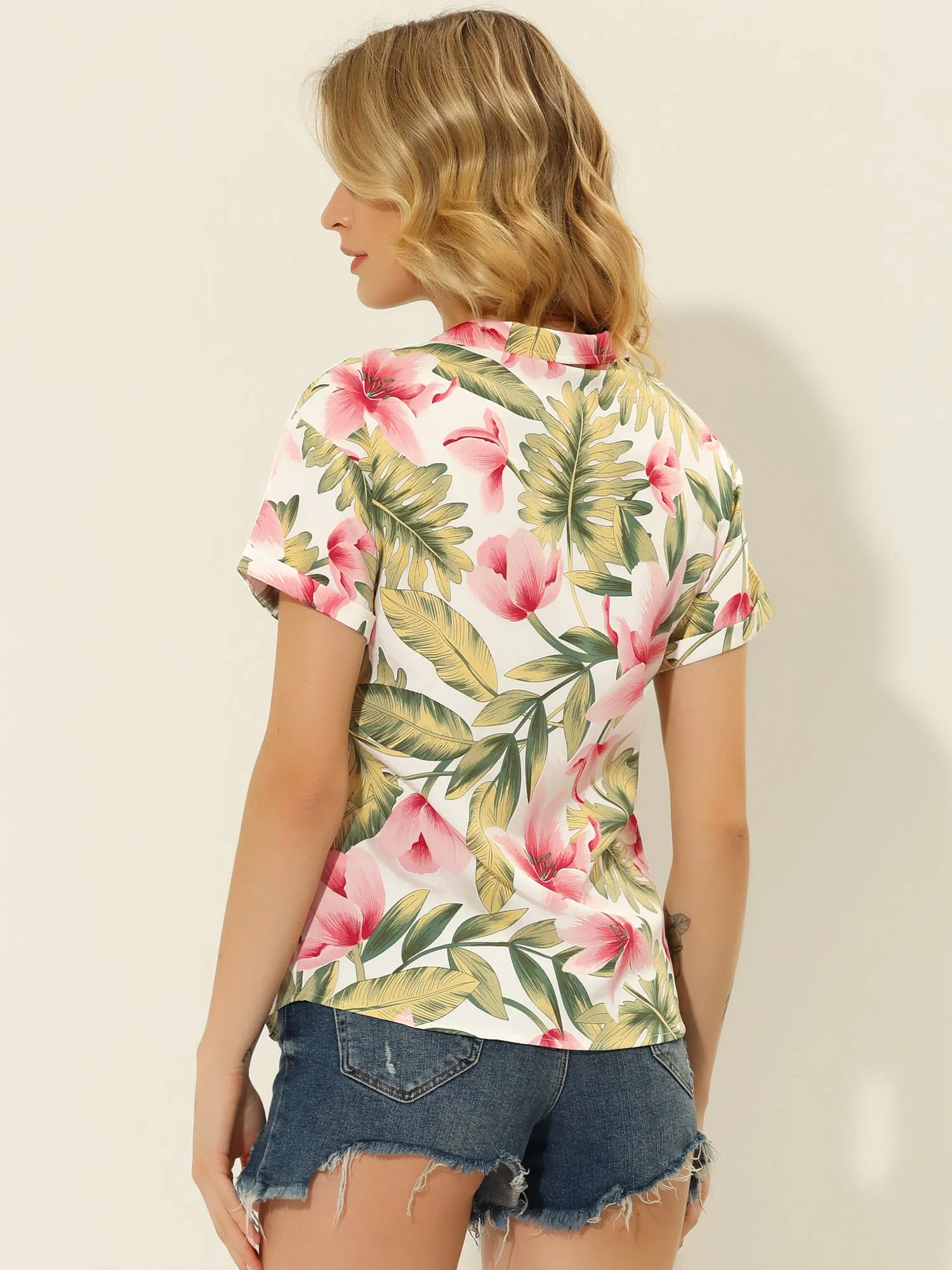 Hawaiian Floral Leaves Tropical Button Down Shirt