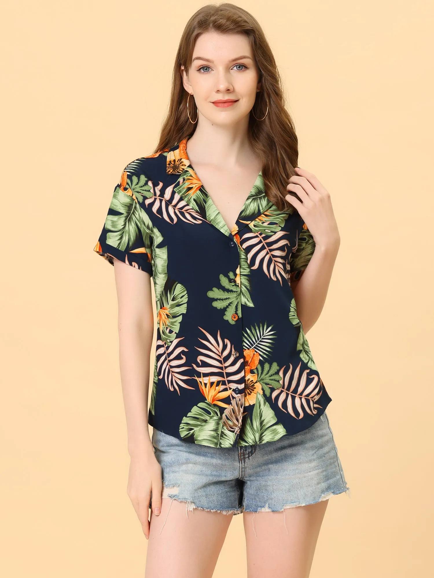 Hawaiian Floral Leaves Tropical Button Down Shirt