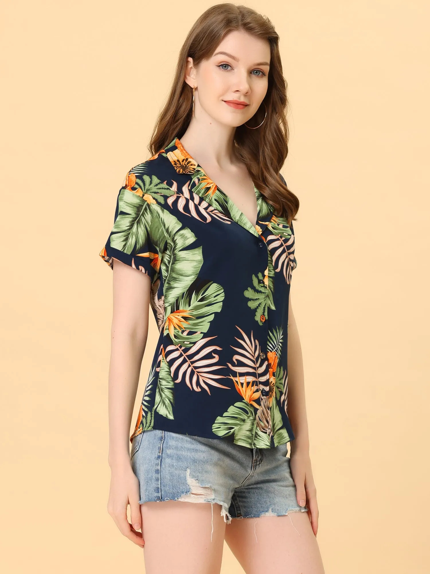 Hawaiian Floral Leaves Tropical Button Down Shirt