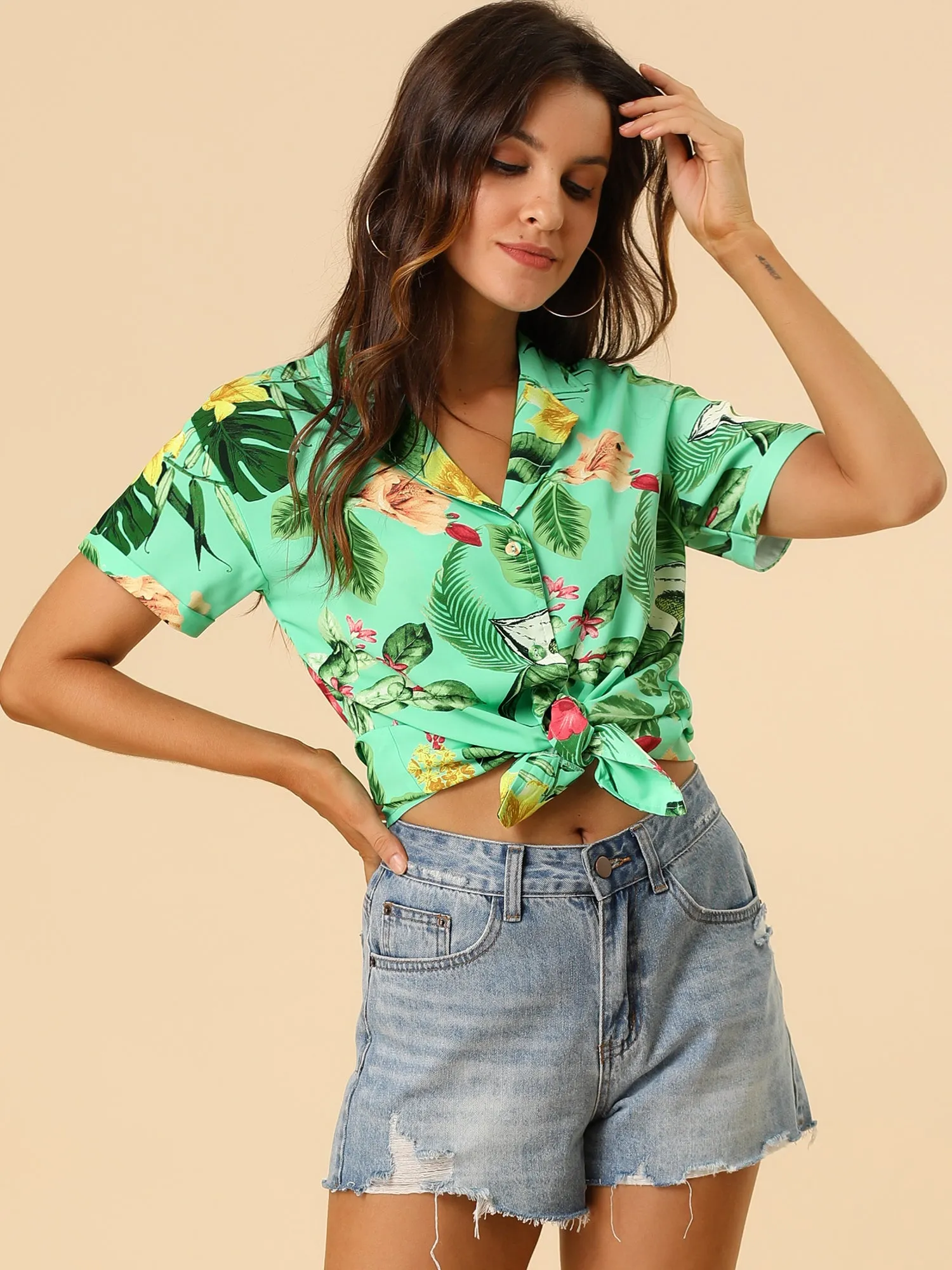 Hawaiian Floral Leaves Tropical Button Down Shirt