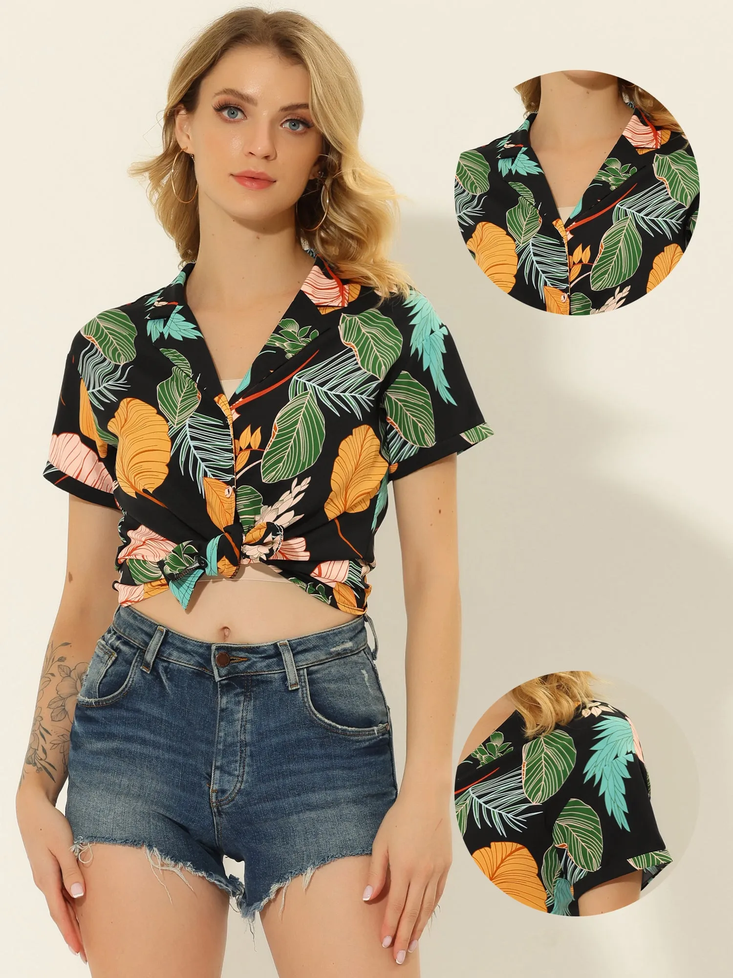 Hawaiian Floral Leaves Tropical Button Down Shirt