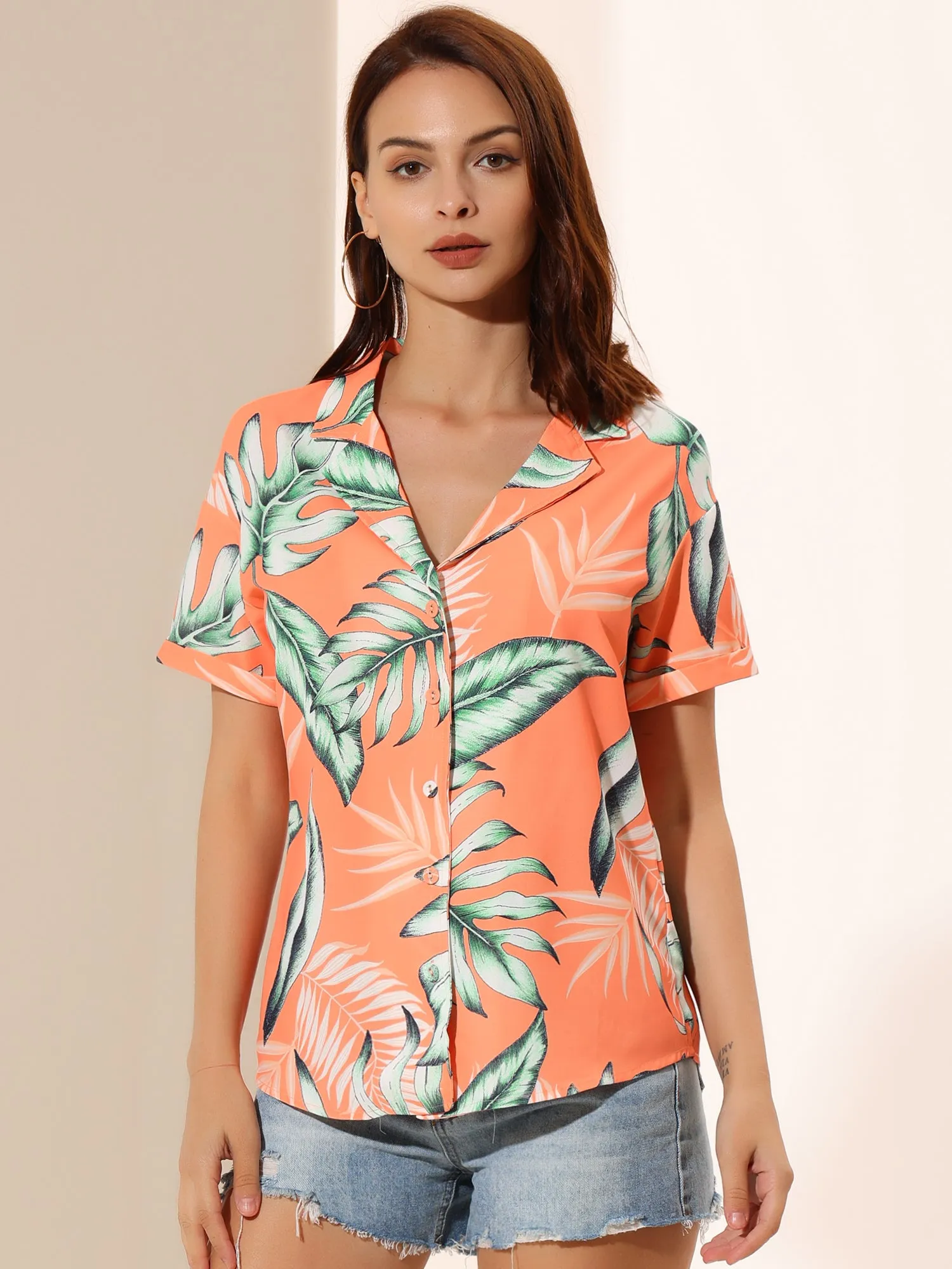 Hawaiian Floral Leaves Tropical Button Down Shirt