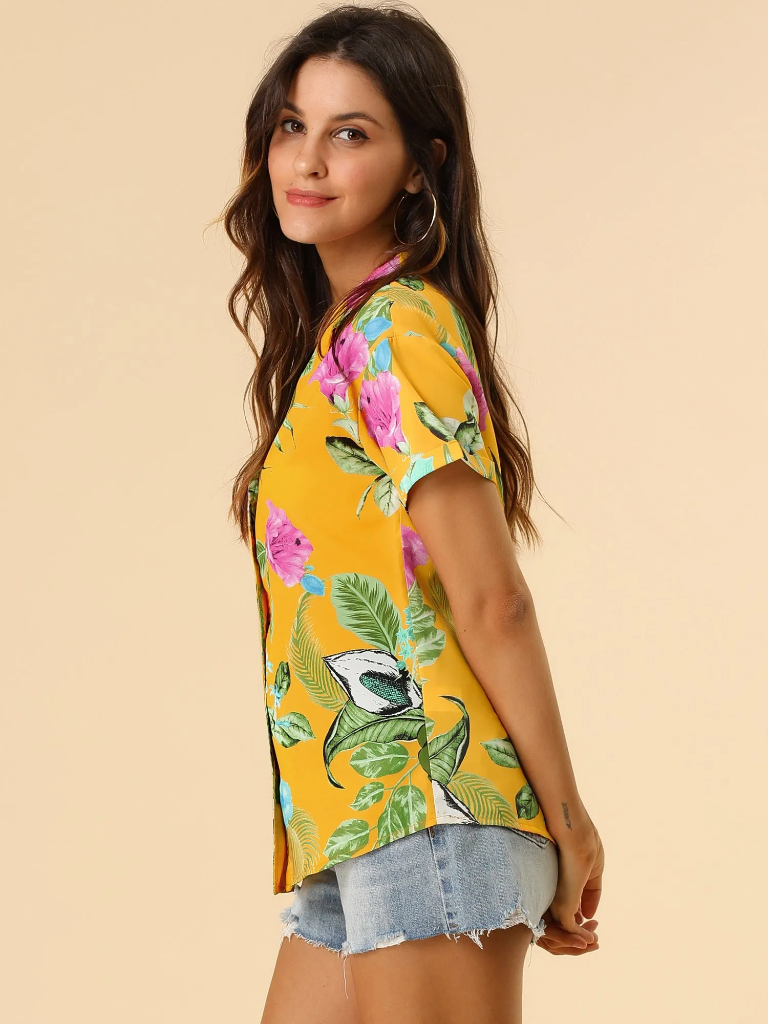 Hawaiian Floral Leaves Tropical Button Down Shirt