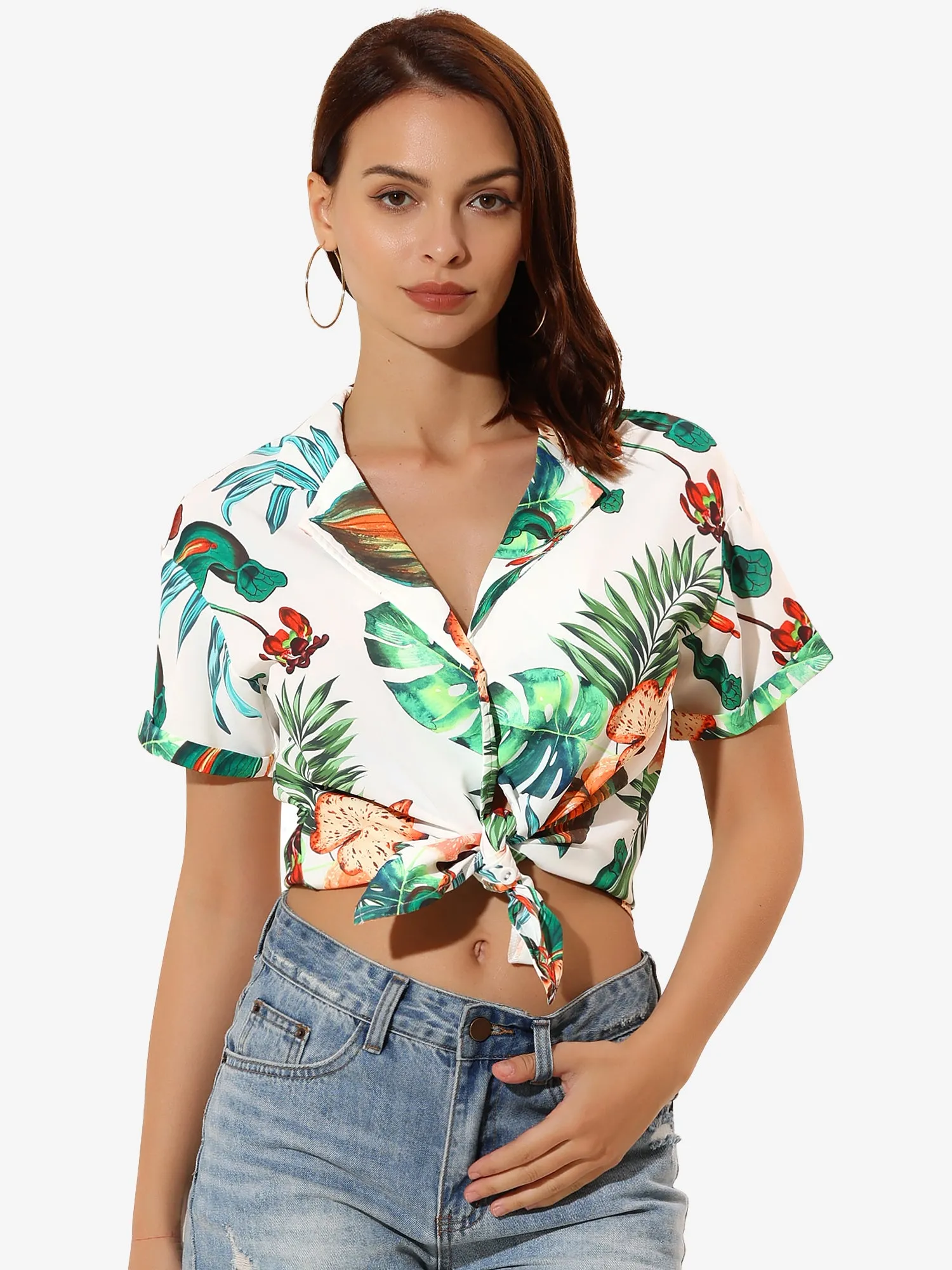 Hawaiian Floral Leaves Tropical Button Down Shirt