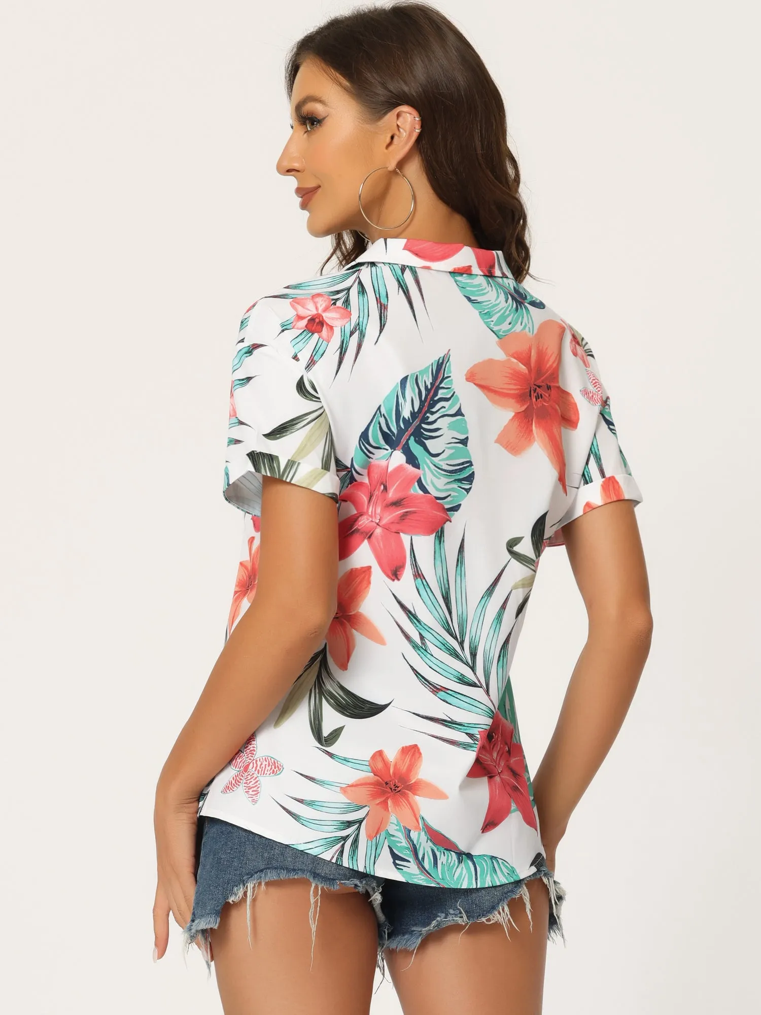 Hawaiian Floral Leaves Tropical Button Down Shirt