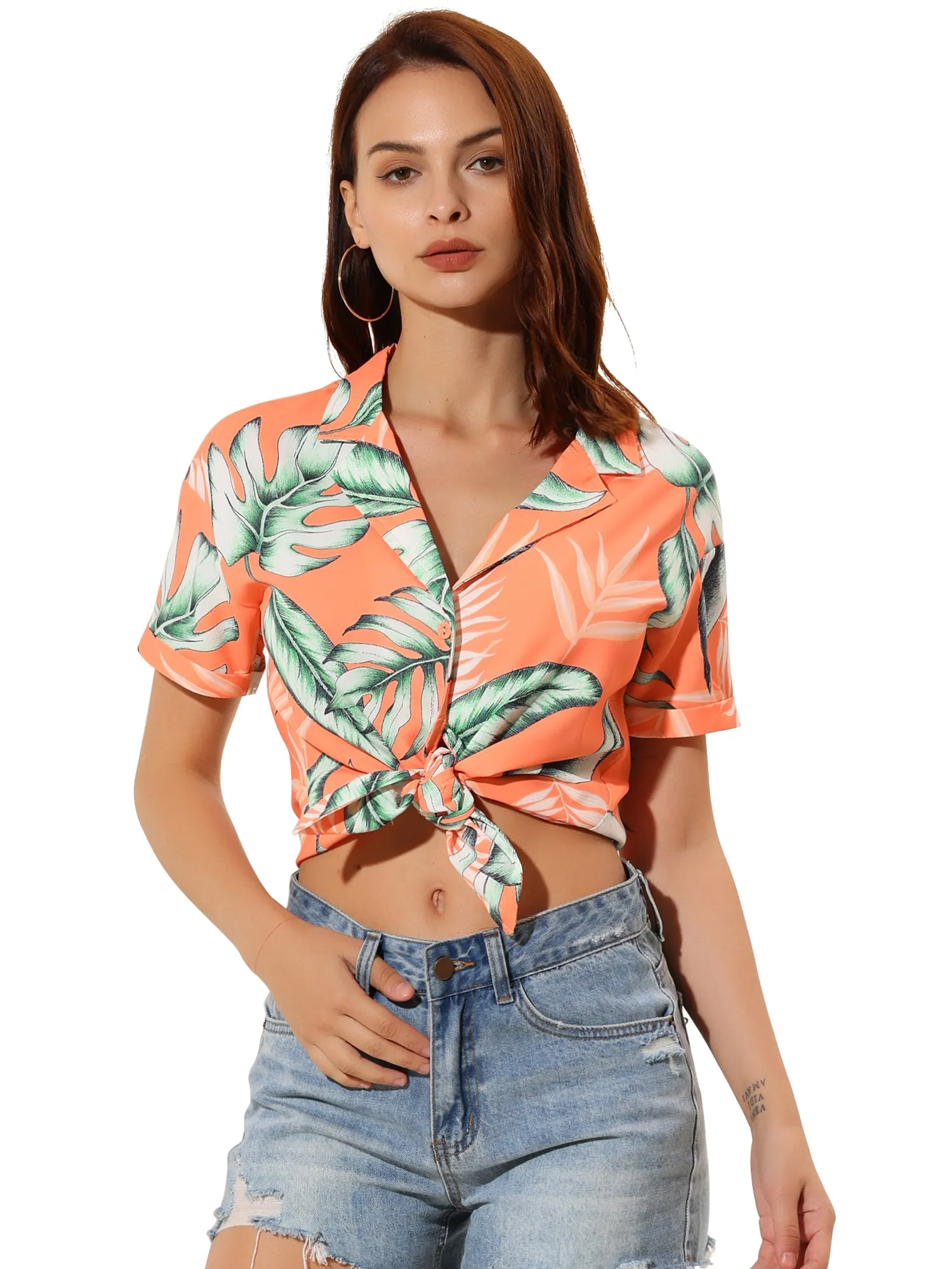 Hawaiian Floral Leaves Tropical Button Down Shirt