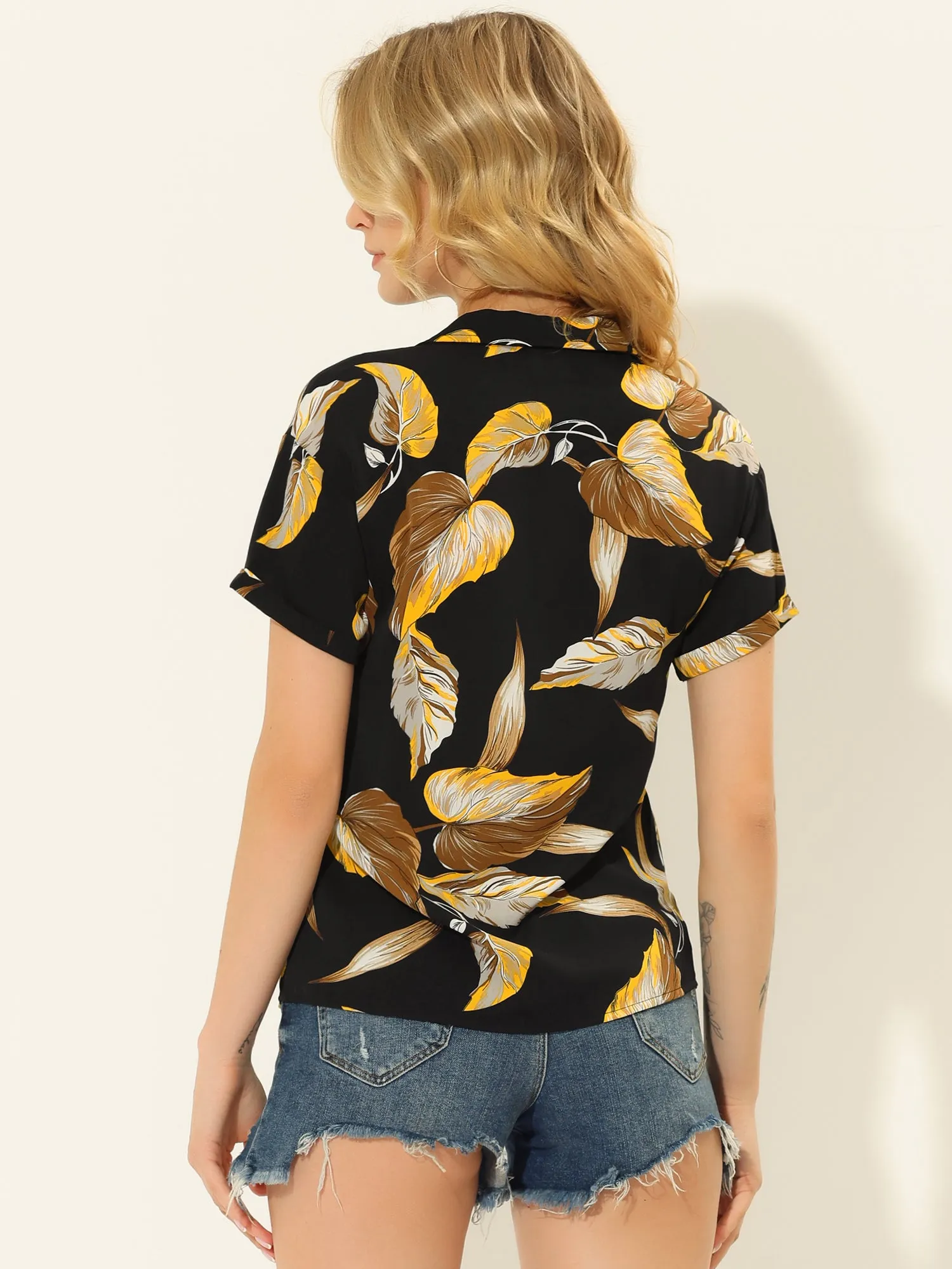 Hawaiian Floral Leaves Tropical Button Down Shirt