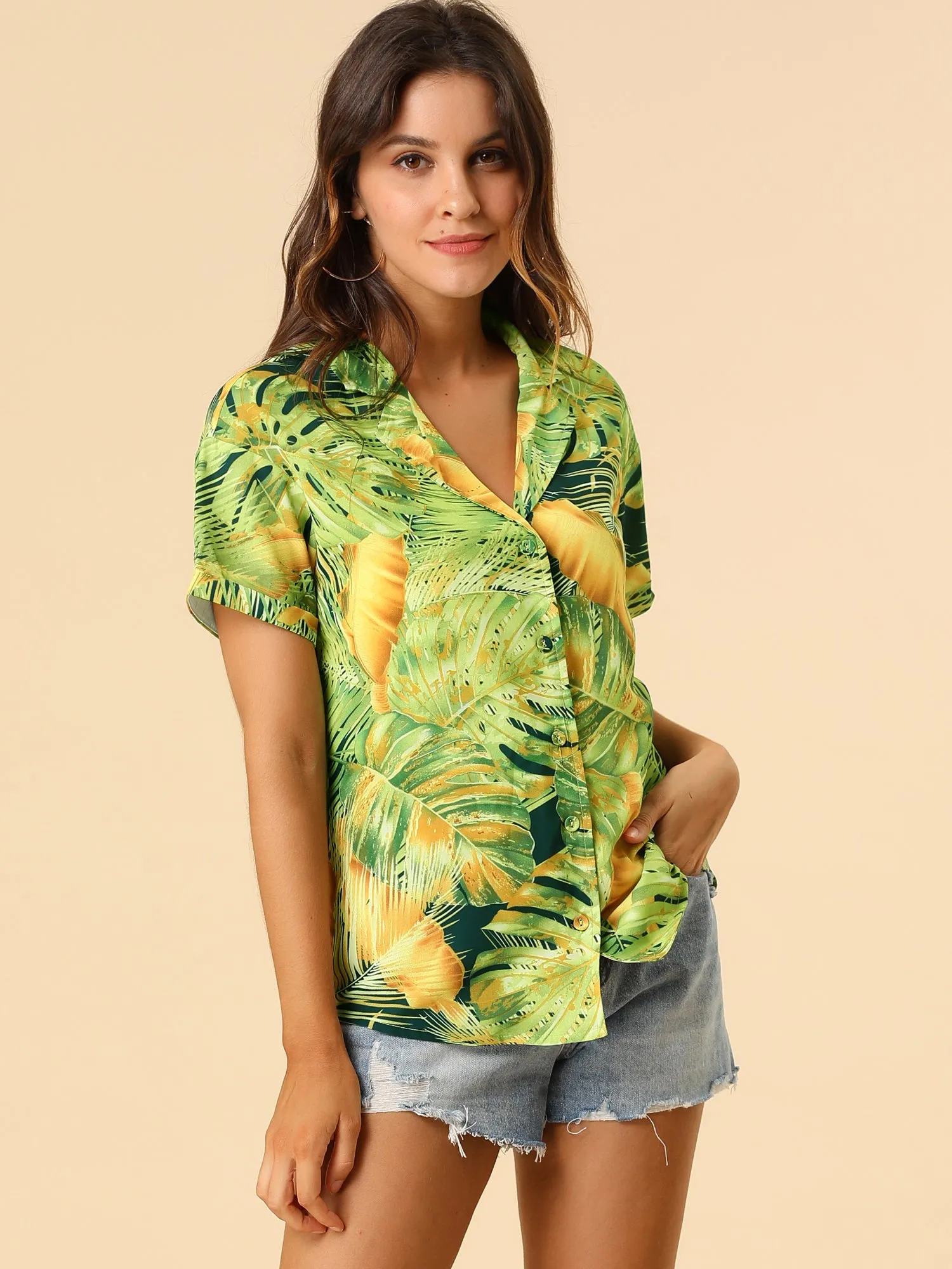 Hawaiian Floral Leaves Tropical Button Down Shirt