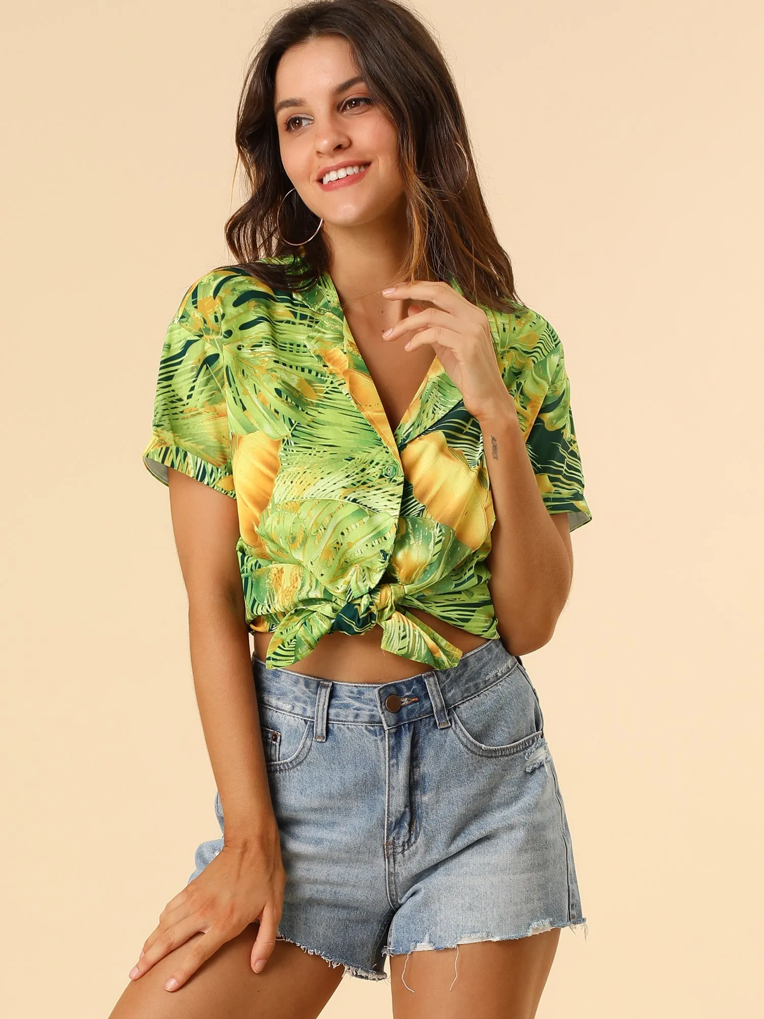 Hawaiian Floral Leaves Tropical Button Down Shirt