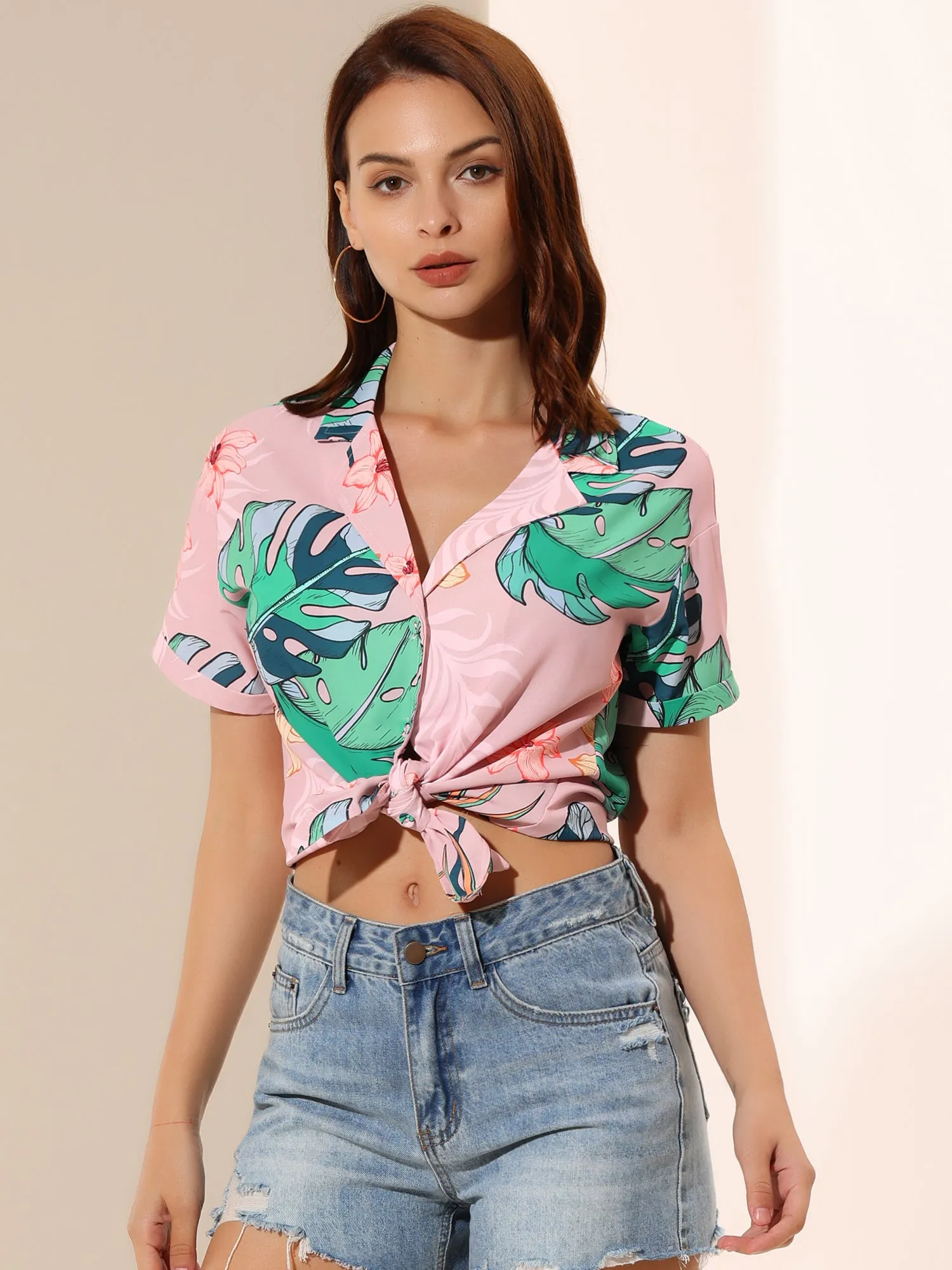 Hawaiian Floral Leaves Tropical Button Down Shirt