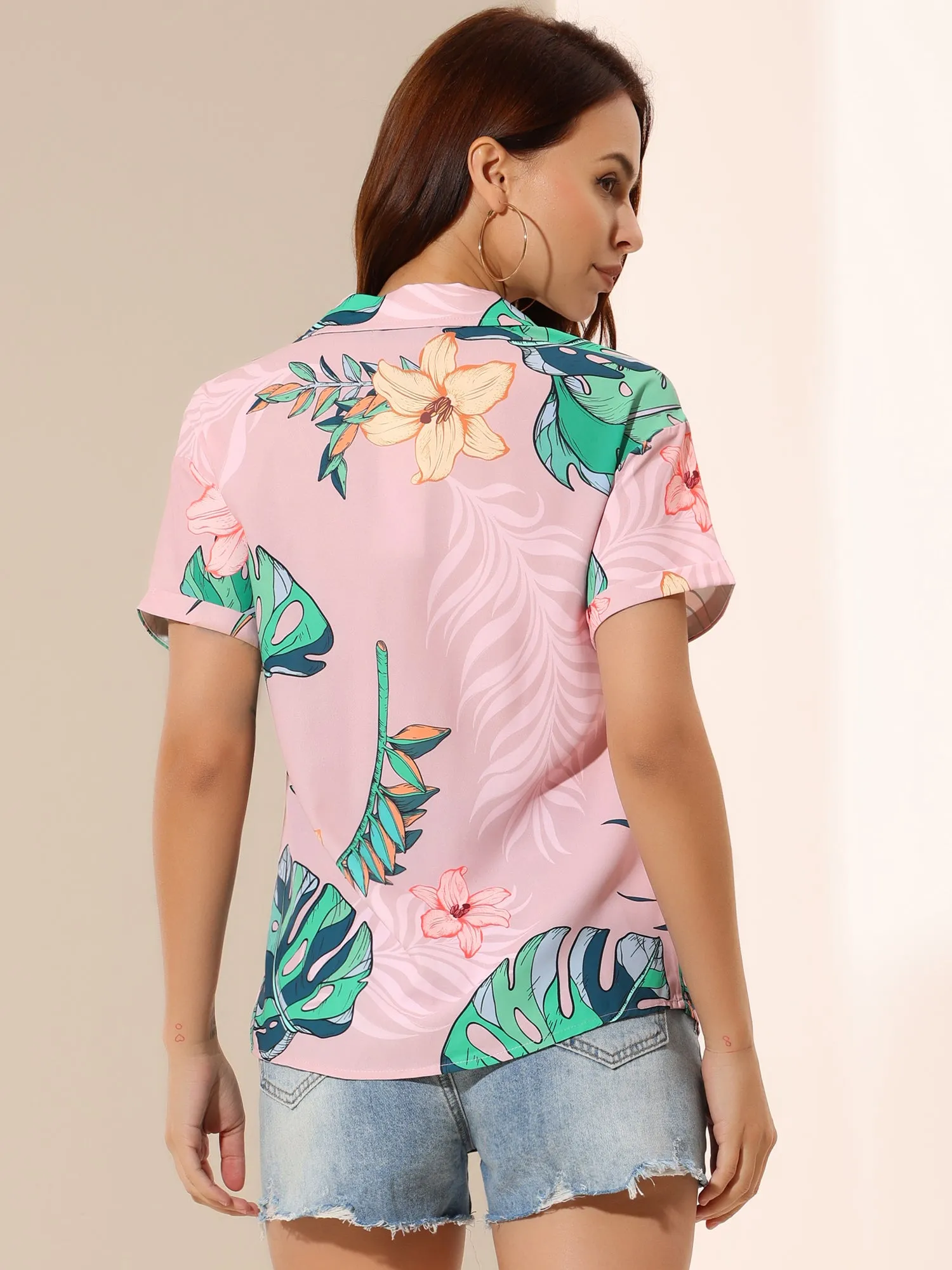 Hawaiian Floral Leaves Tropical Button Down Shirt