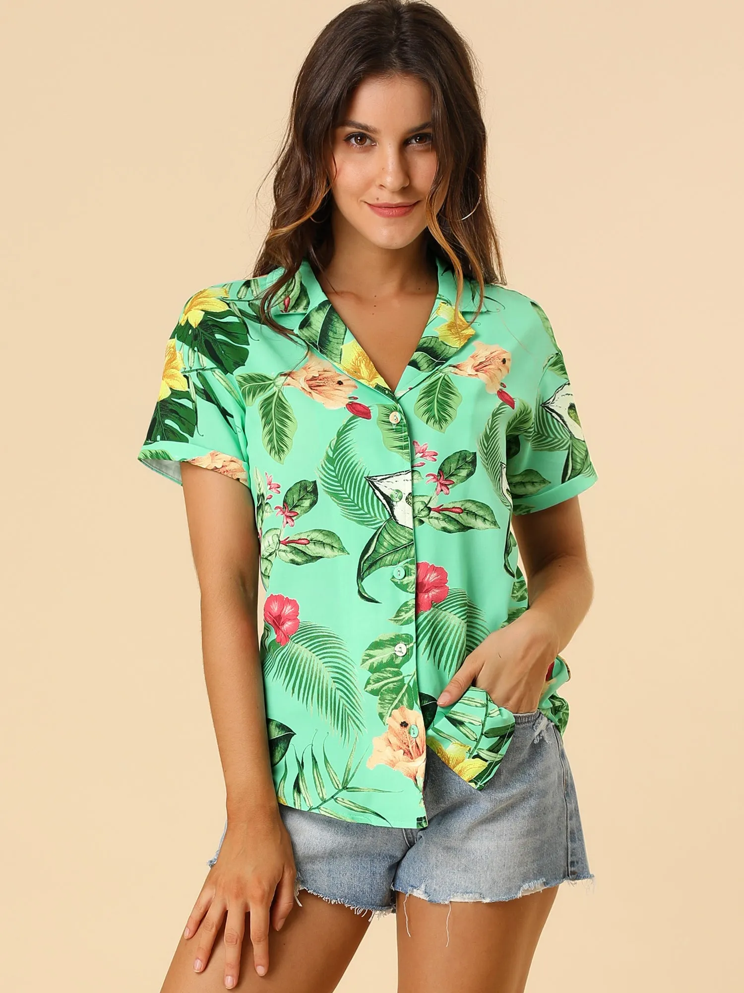 Hawaiian Floral Leaves Tropical Button Down Shirt