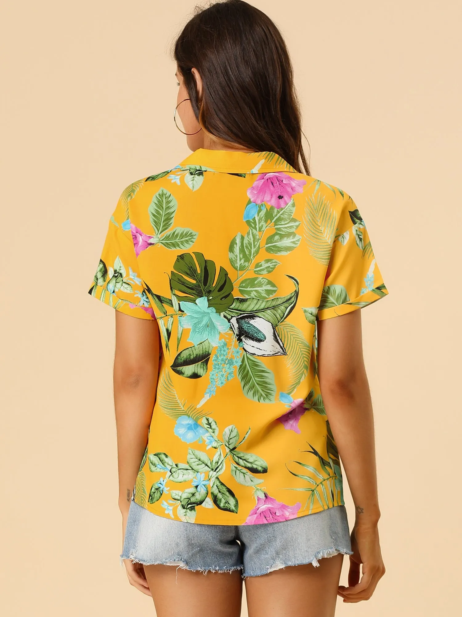 Hawaiian Floral Leaves Tropical Button Down Shirt