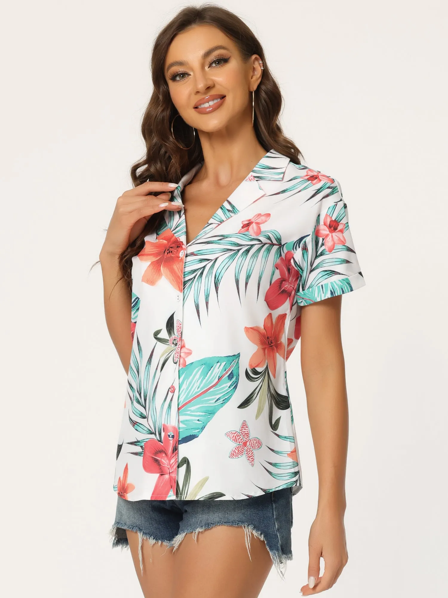 Hawaiian Floral Leaves Tropical Button Down Shirt