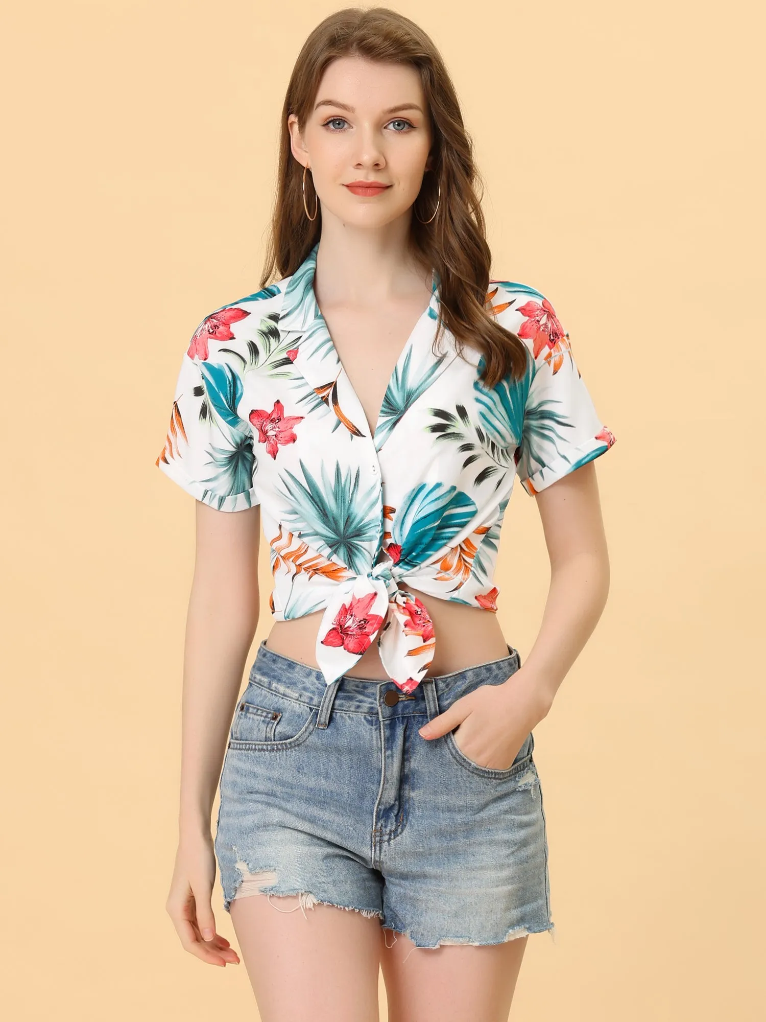 Hawaiian Floral Leaves Tropical Button Down Shirt